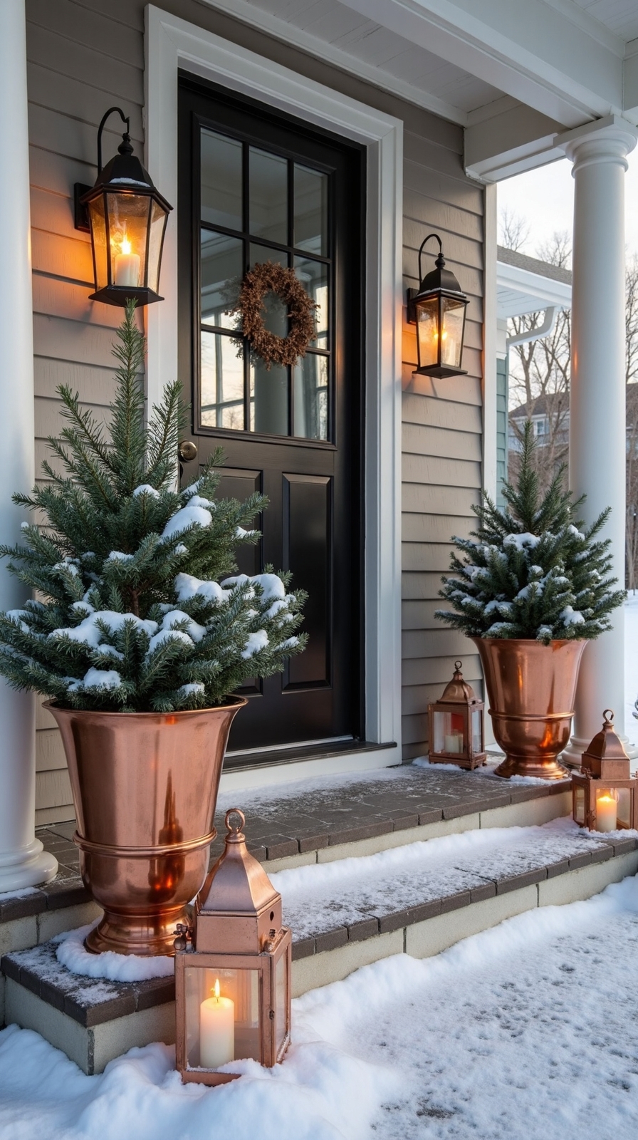 warm reflective inviting winter porch decor
