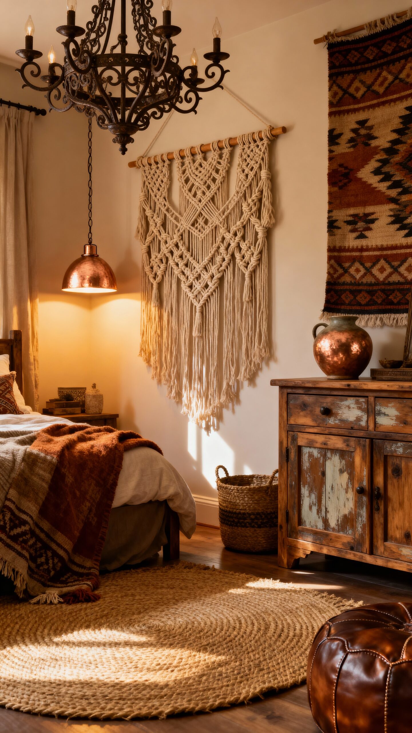warm rustic bohemian layered lighting