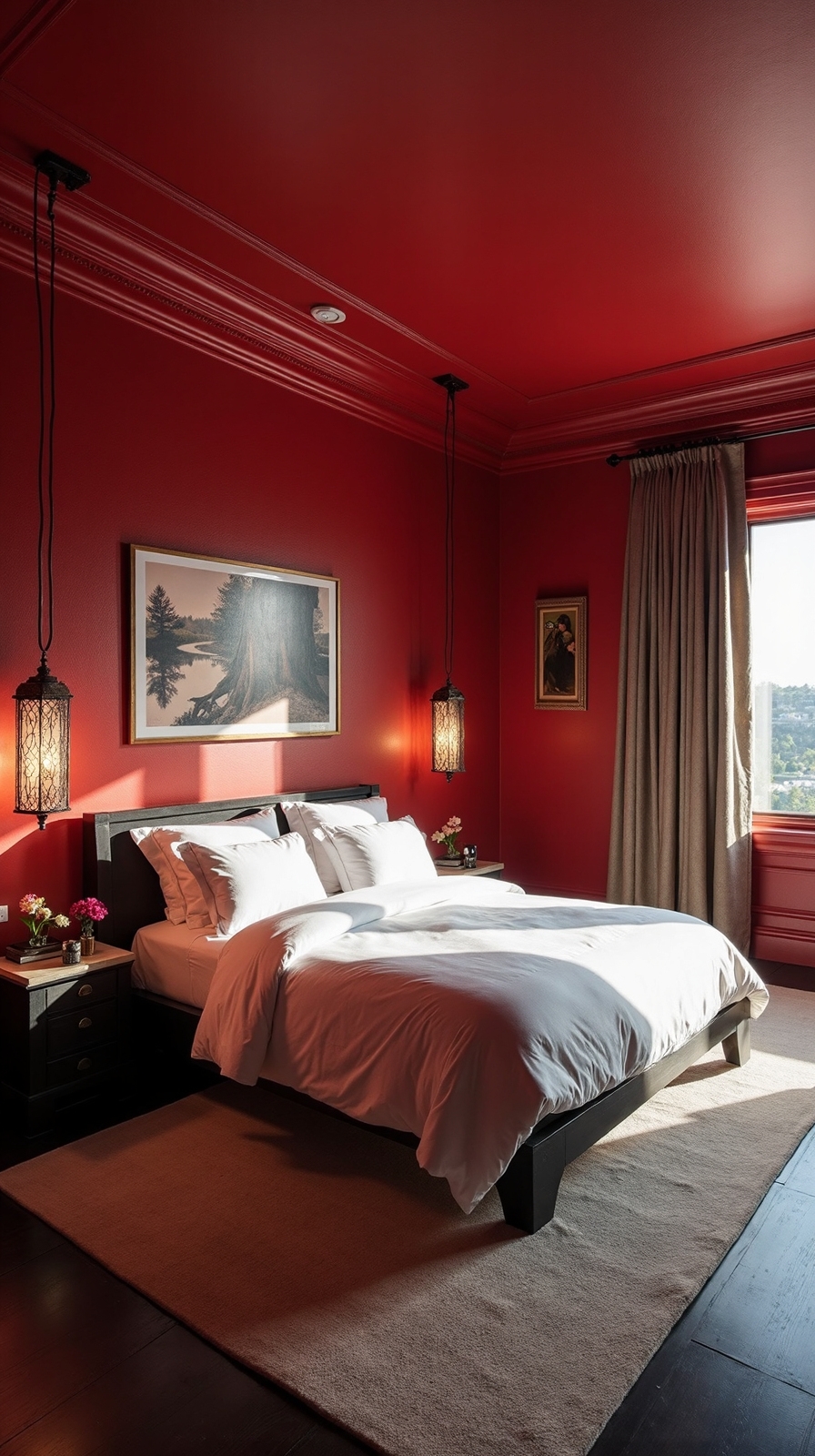 warm sophisticated transformative scarlet ceiling design