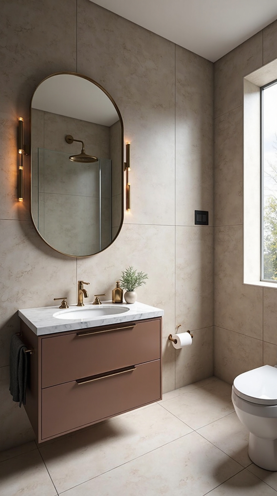 warm sophisticated versatile greige bathroom palette