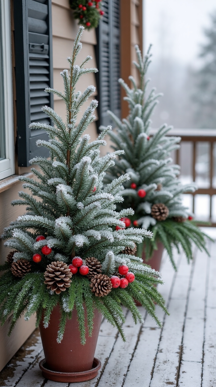 weatherproof evergreen texture strategic placement