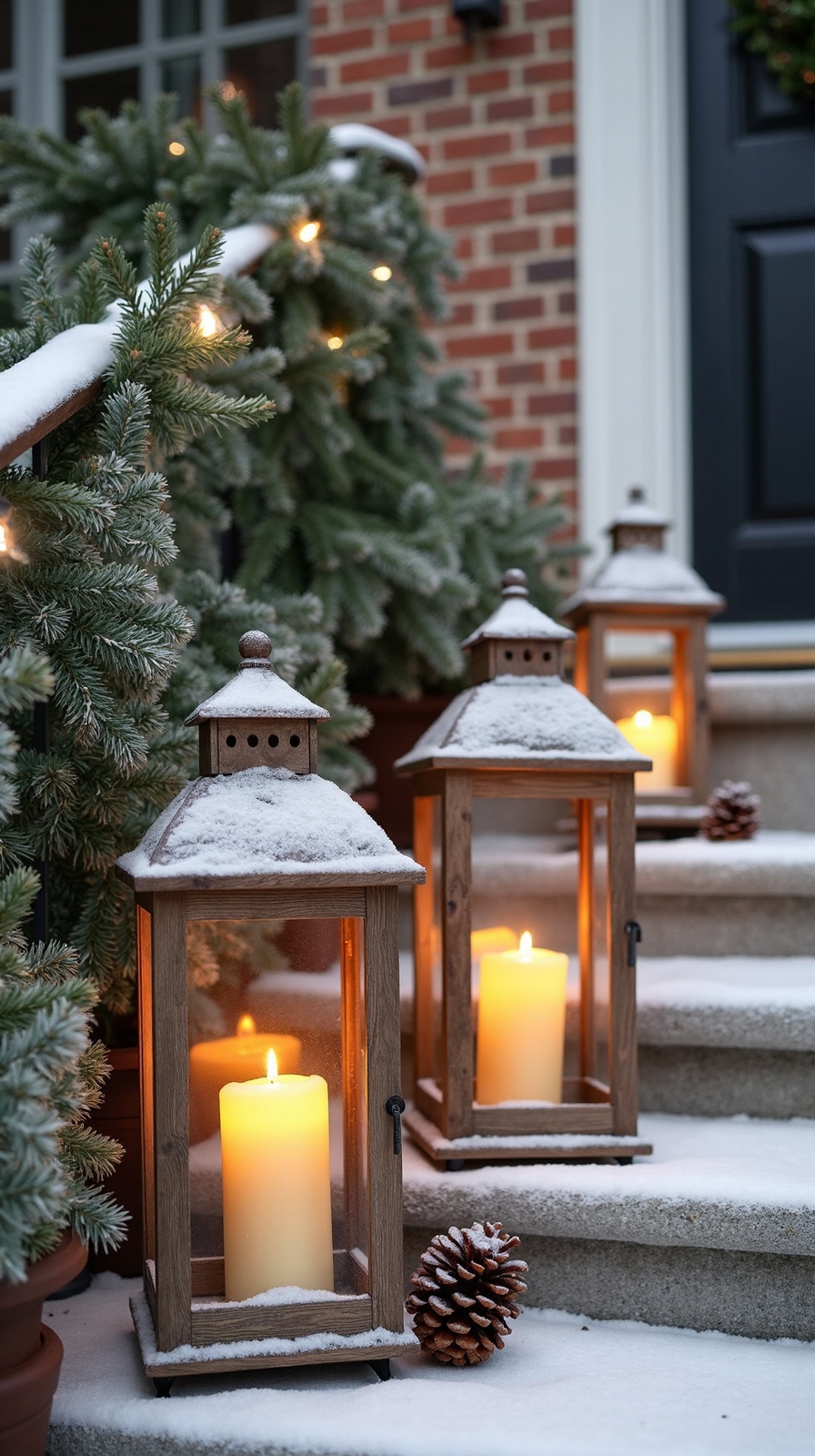 welcoming rustic winter porch illumination