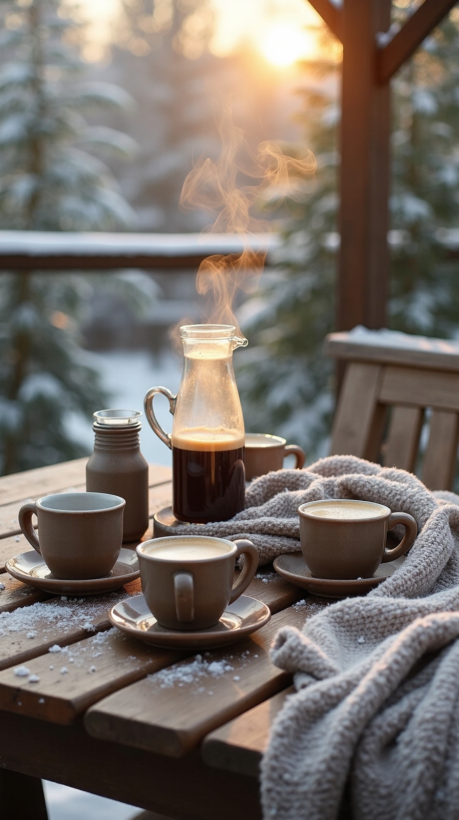 welcoming winter patio beverage station