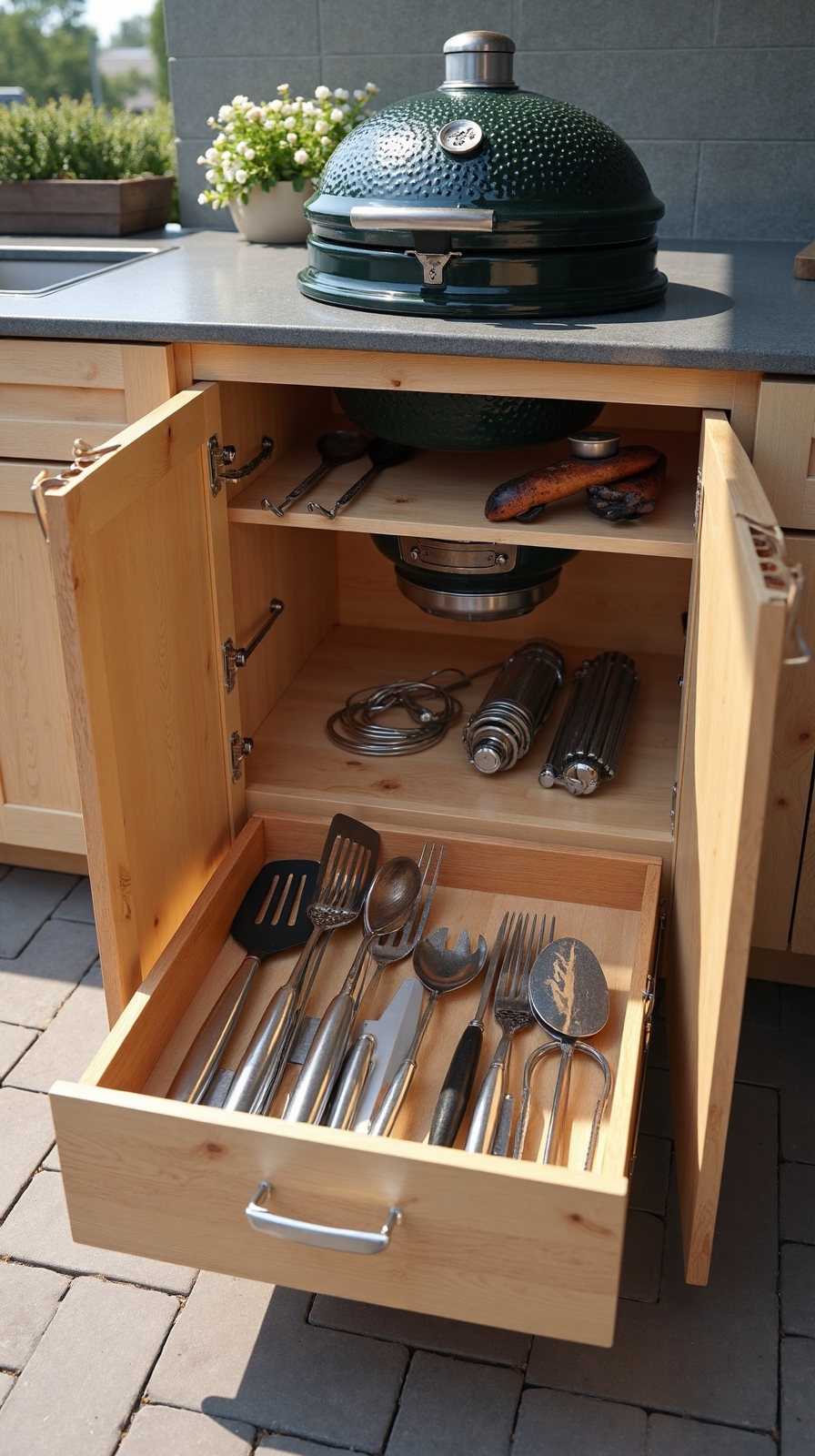 well organized grilling tool storage