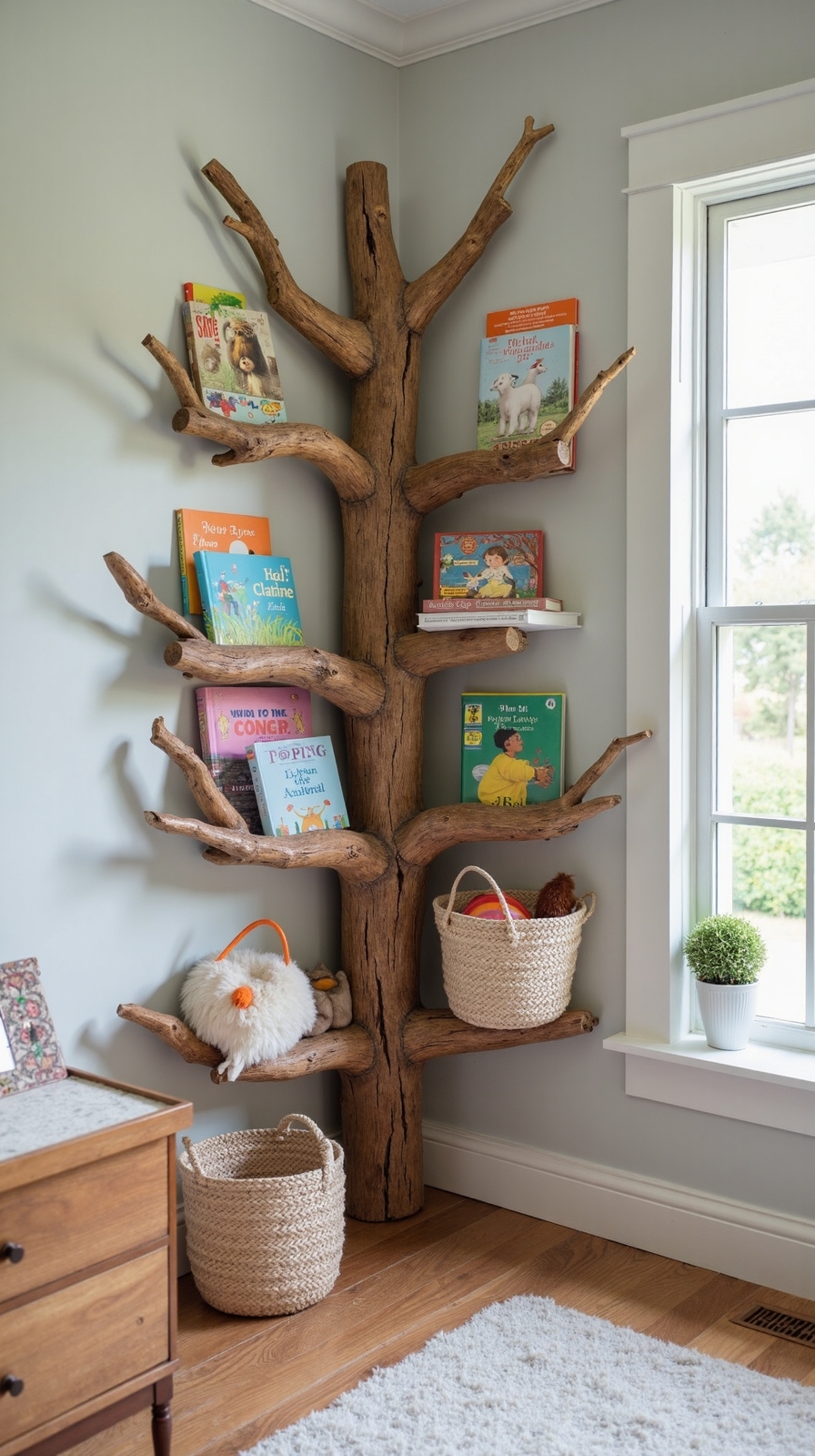 whimsical nature inspired shelving storage