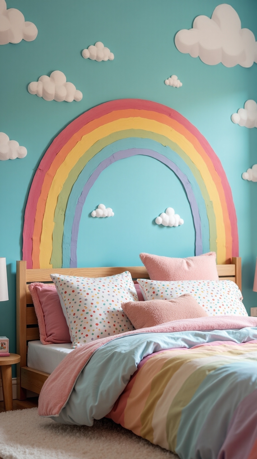 whimsical rainbow cloud wall mural