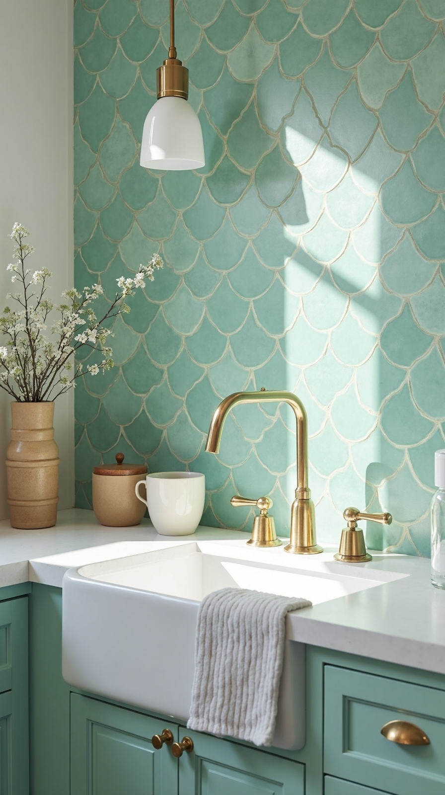 whimsical seafoam fish scale tiles