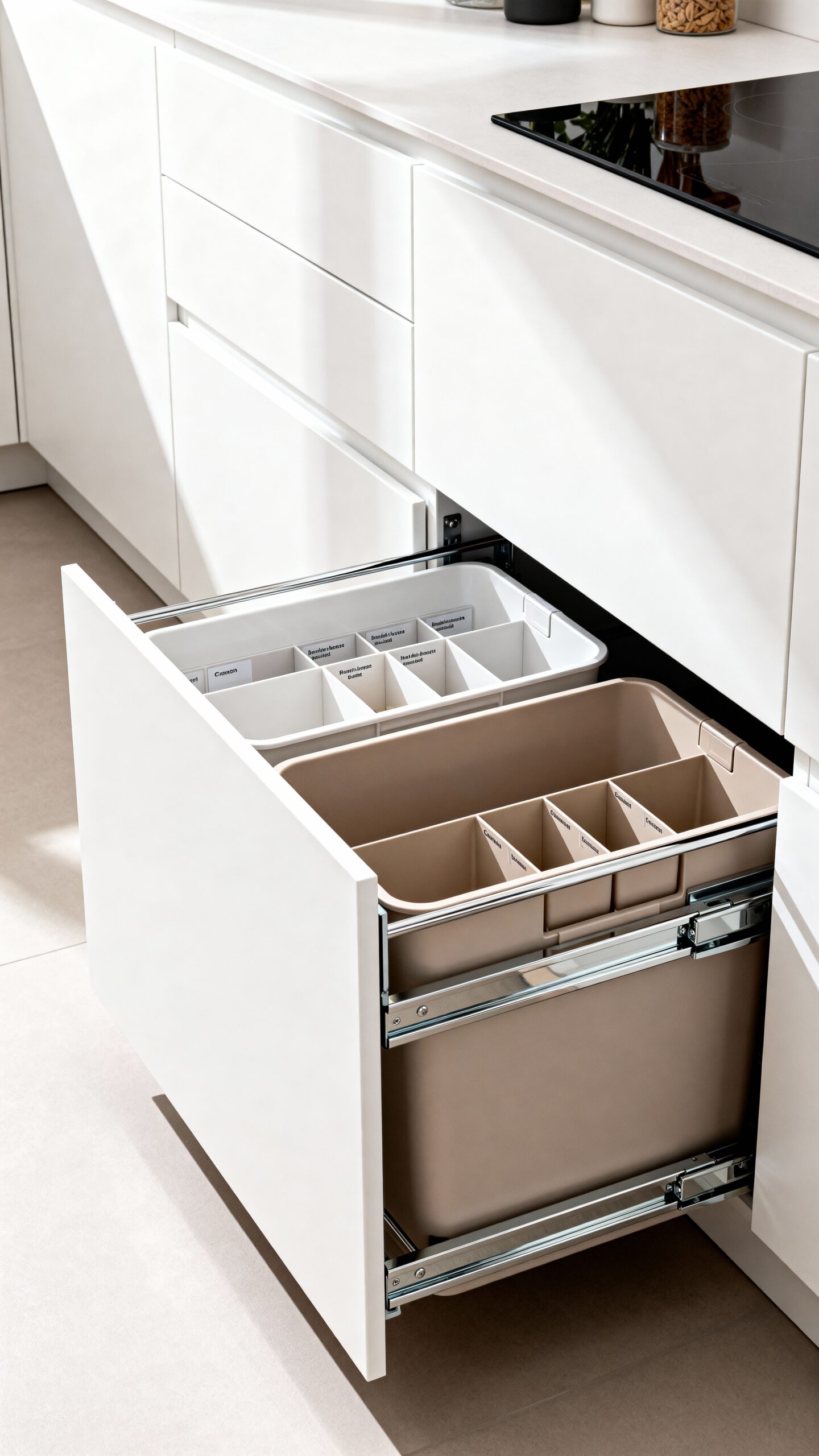 accessible organized space saving trash recycling systems