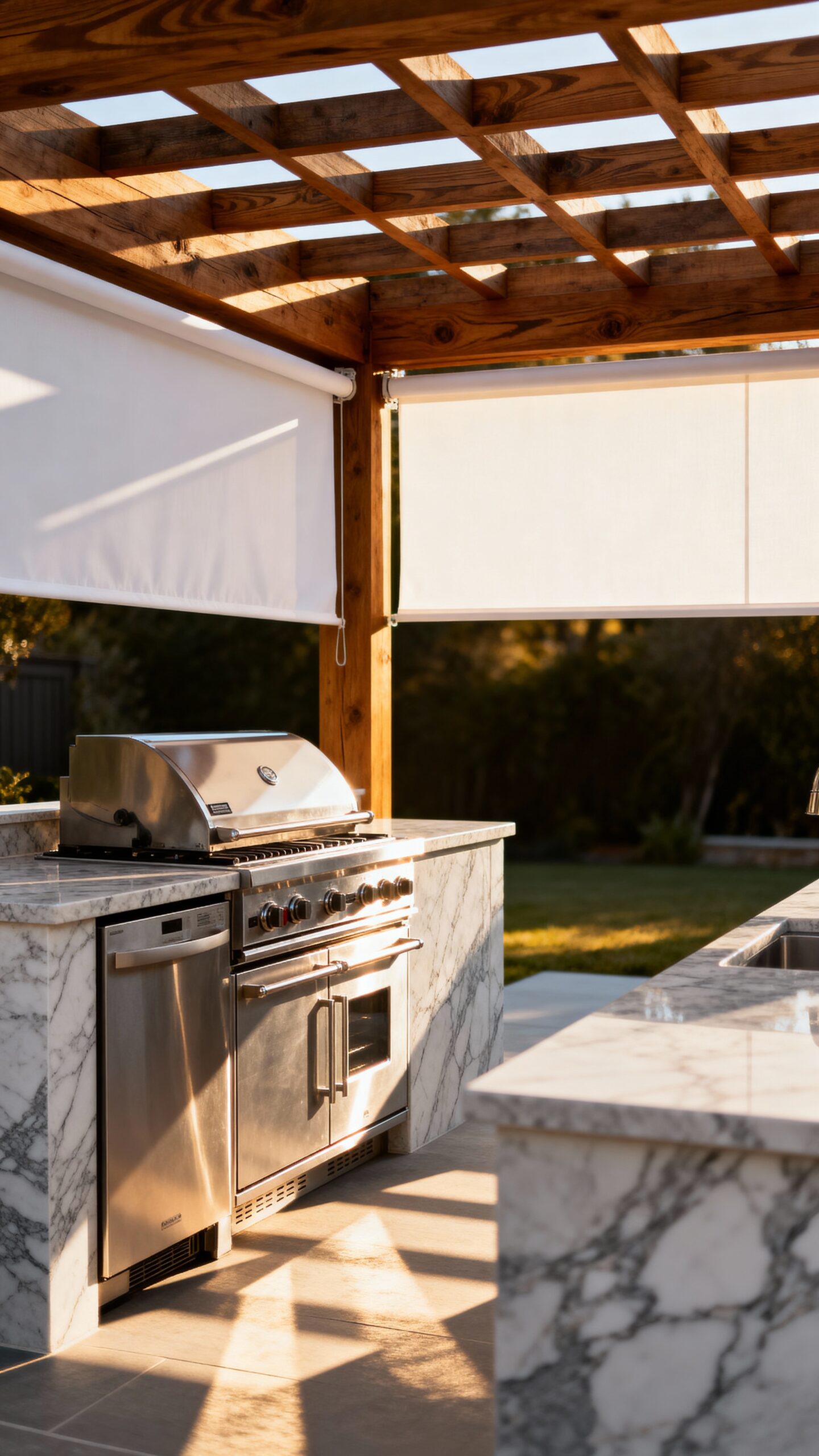 adjustable weather protecting temperature controlling outdoor pergola