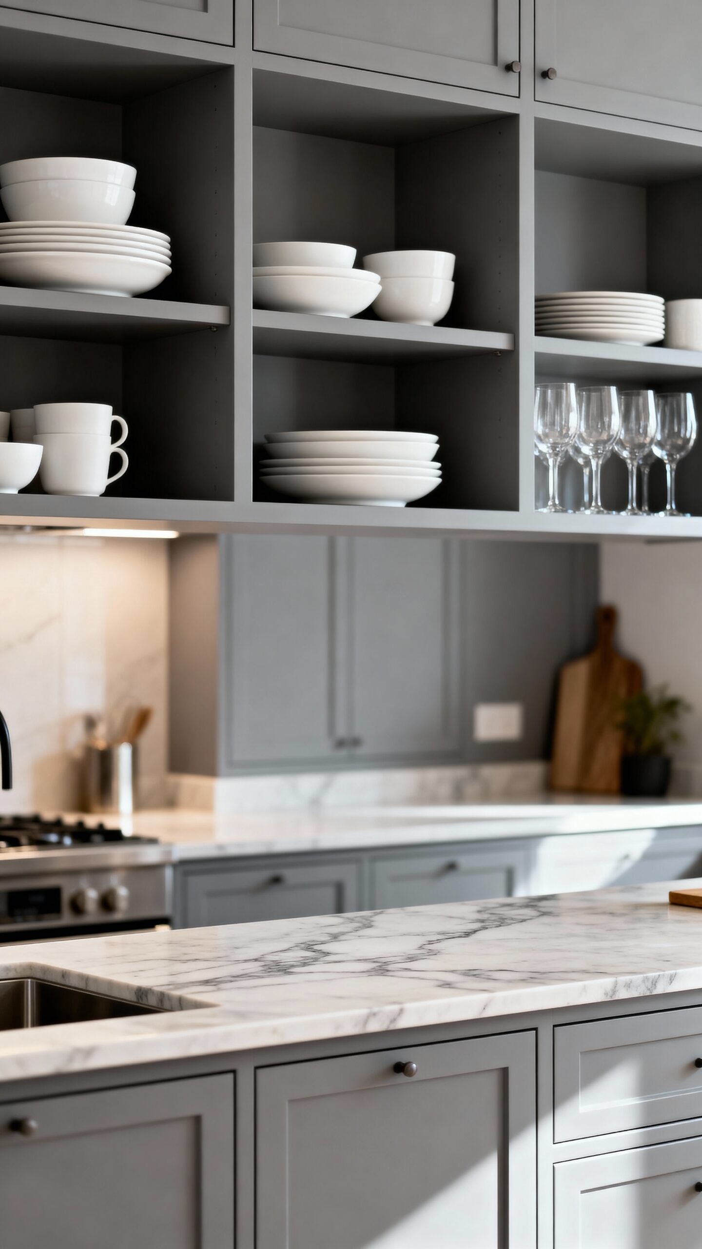airy organized expansive customizable kitchen shelving