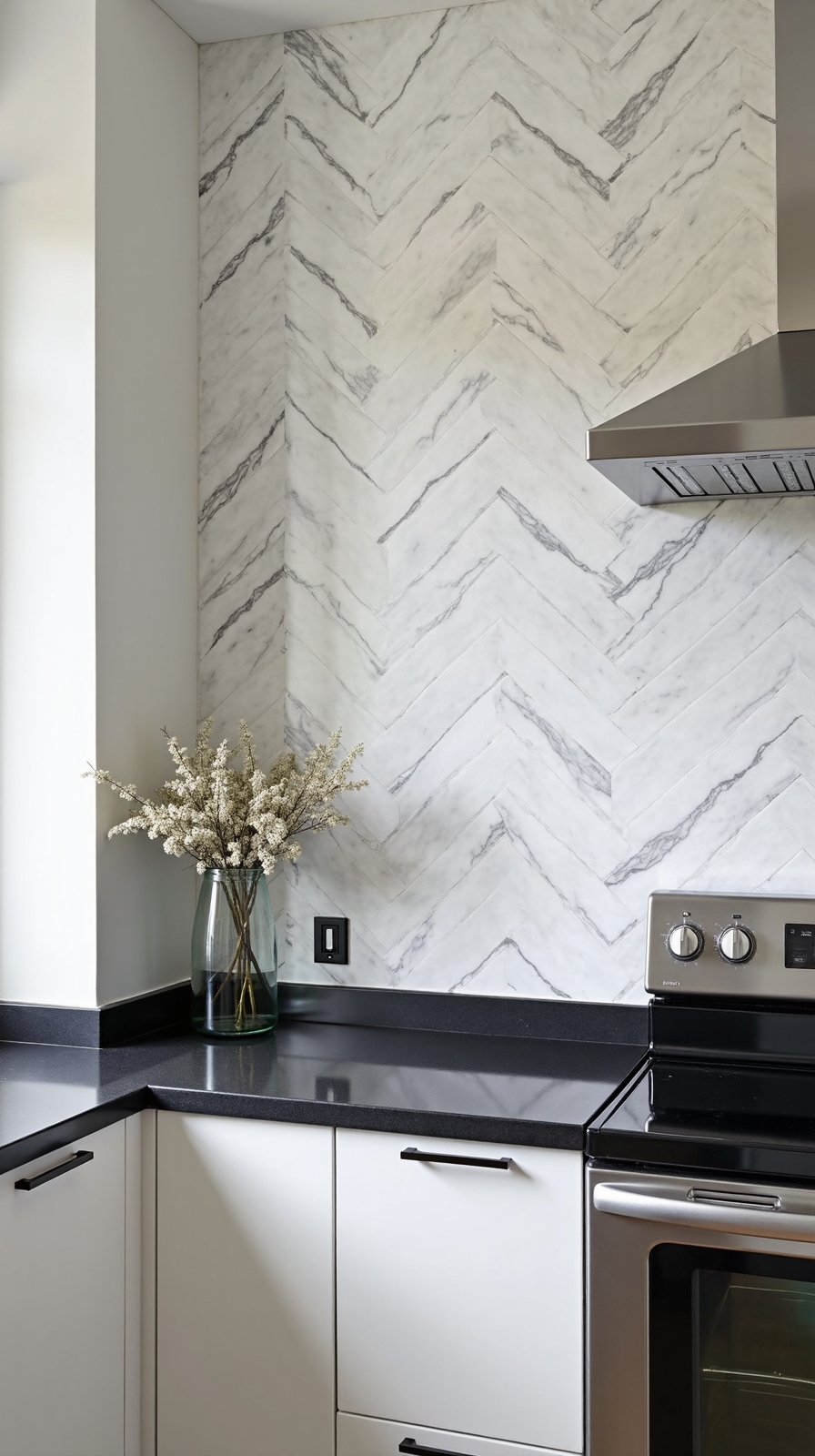 alluring textured versatile herringbone marble backsplash
