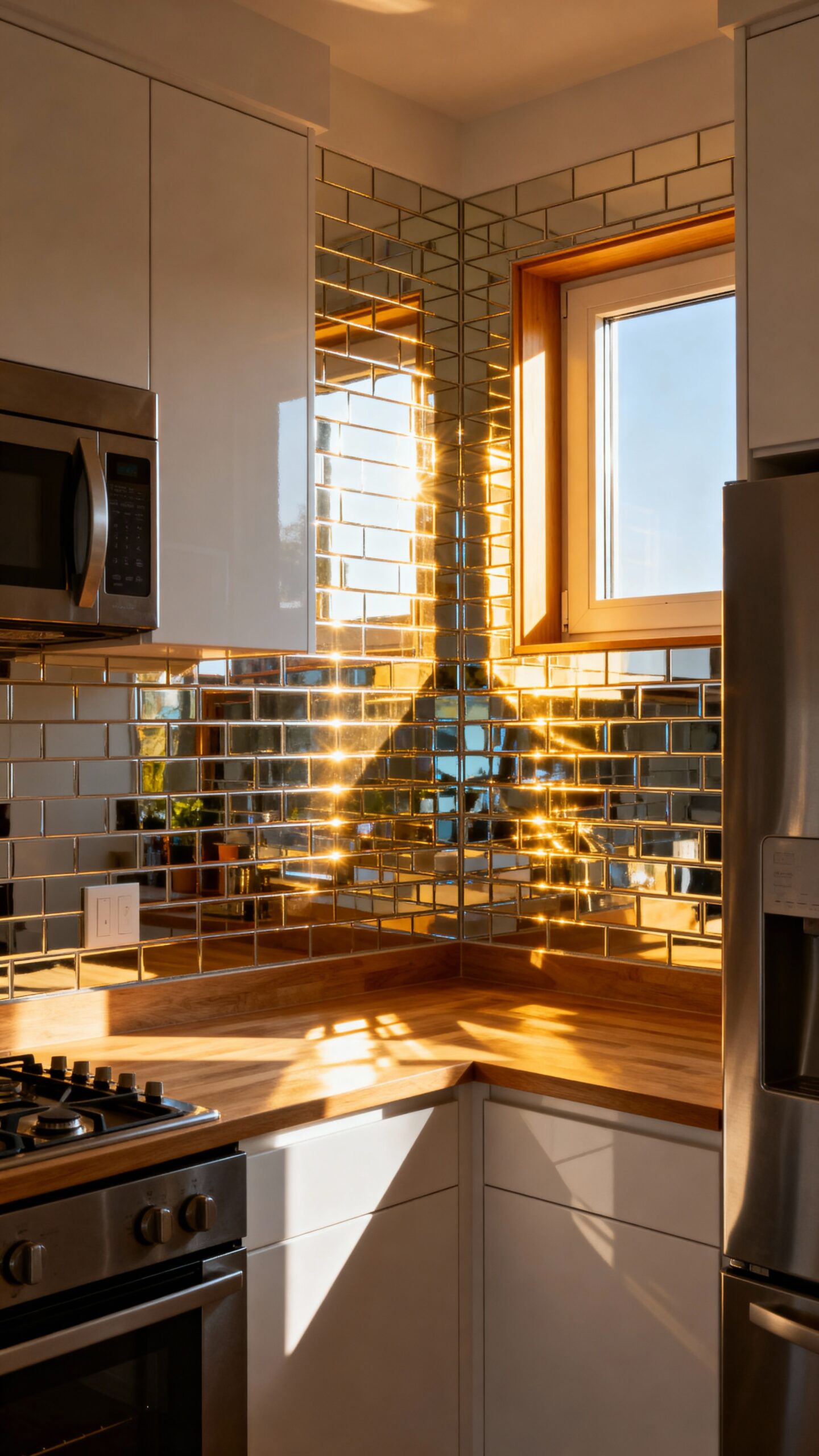 amplify natural light with mirrored backsplash
