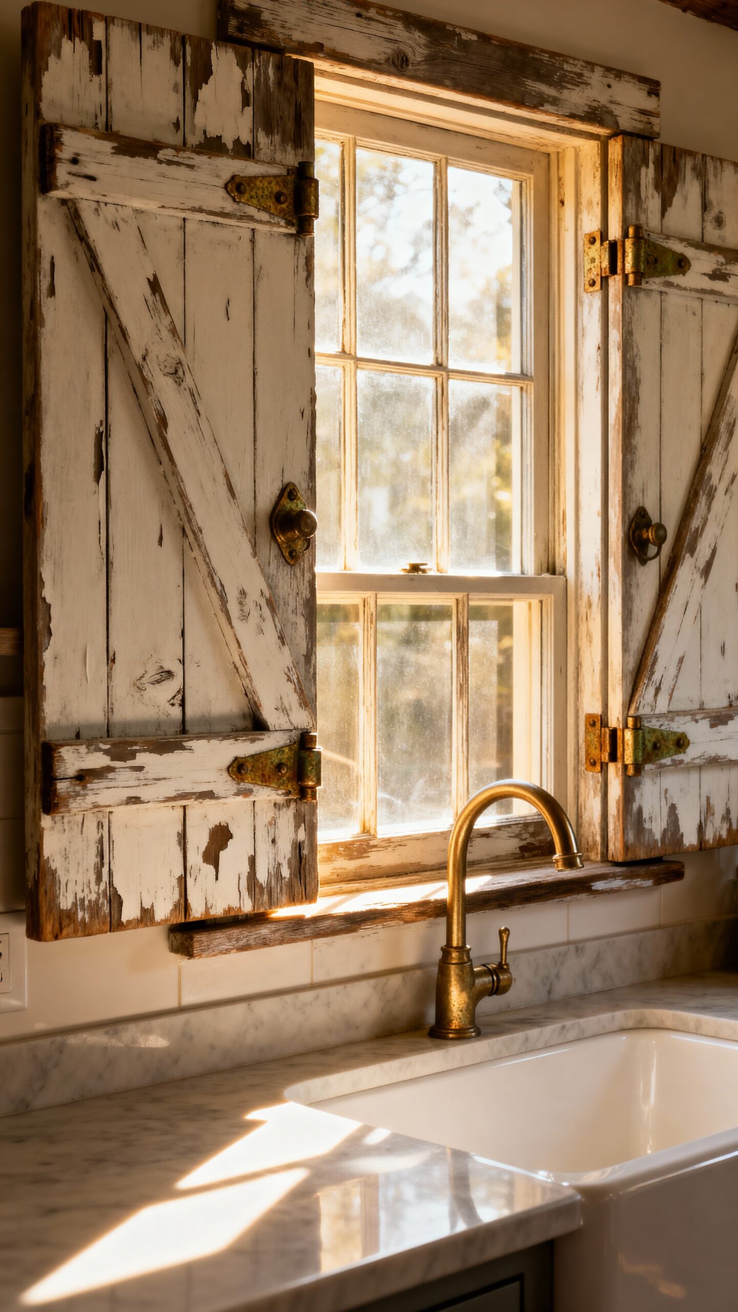 authentic farmhouse kitchen window accents