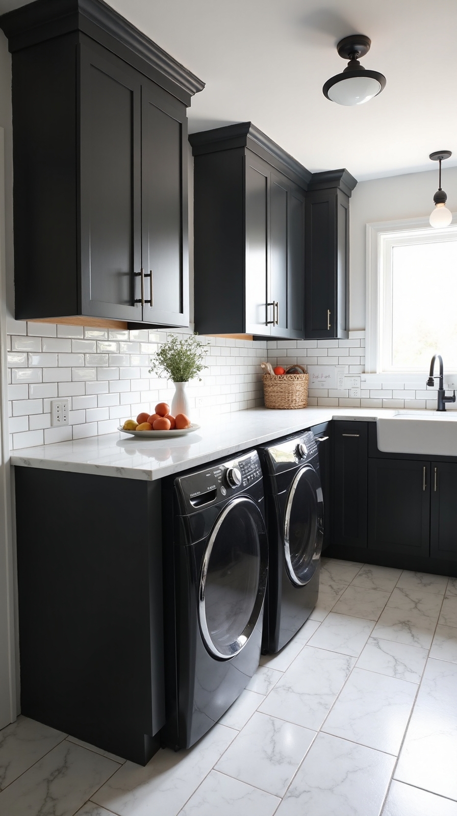 balanced monochrome laundry room design