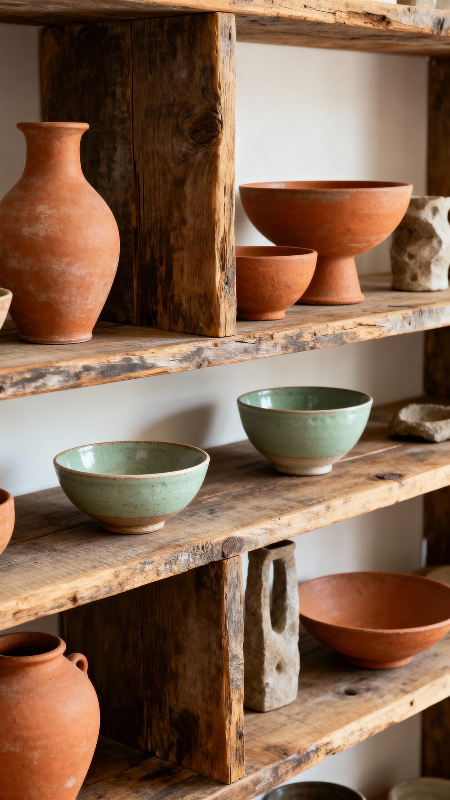 bohemian artisanal pottery ceramic open display