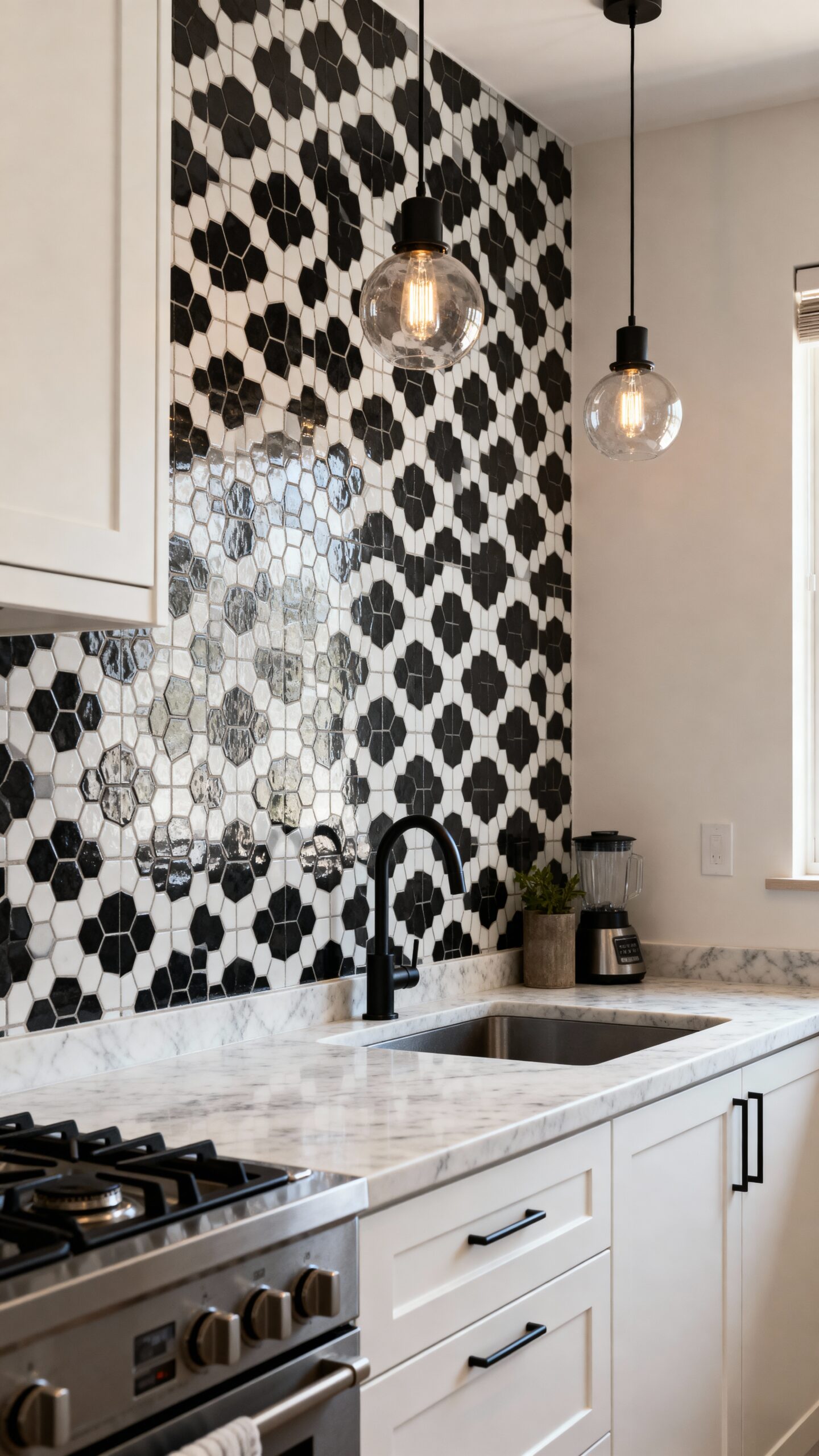 bold geometric backsplash design centerpieces
