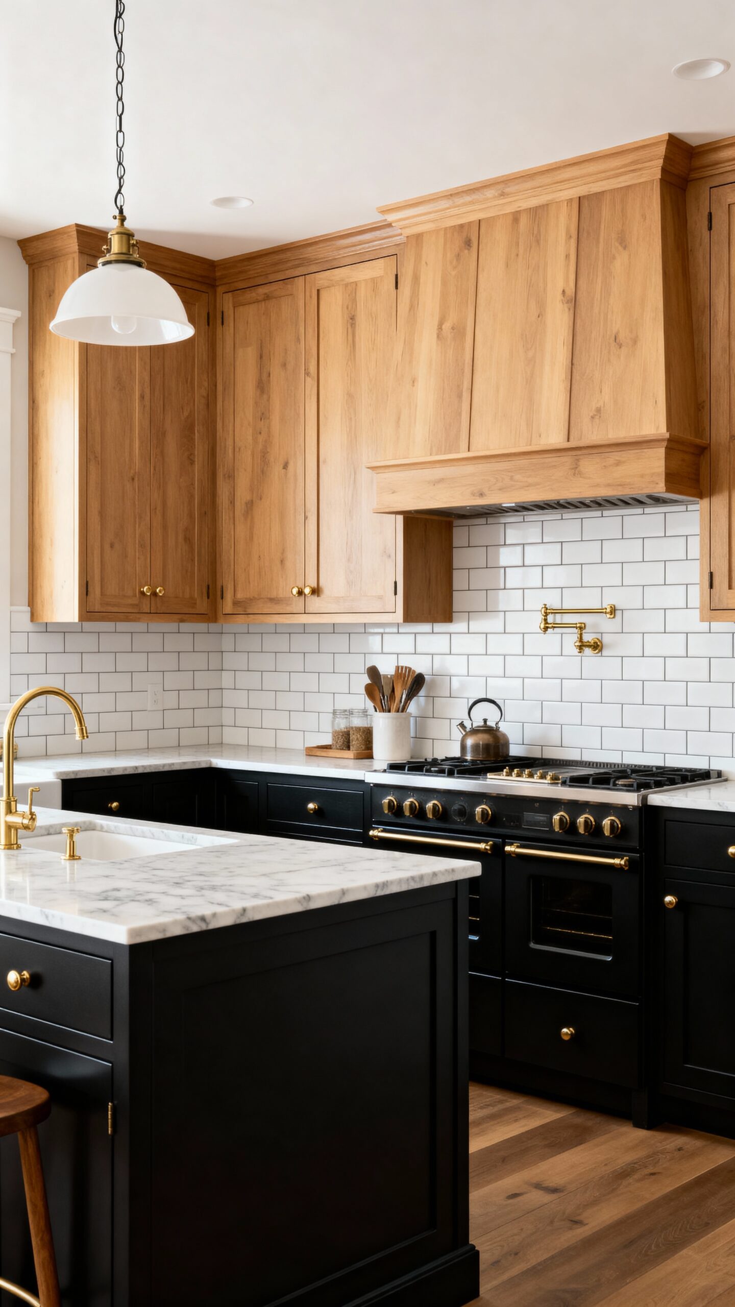 bold two toned farmhouse kitchen