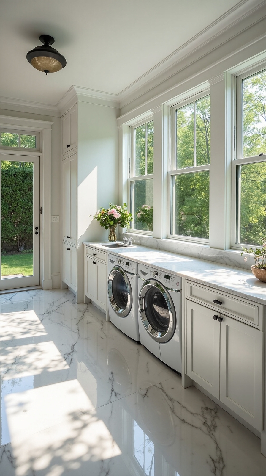 bright expansive connected streamlined laundry room