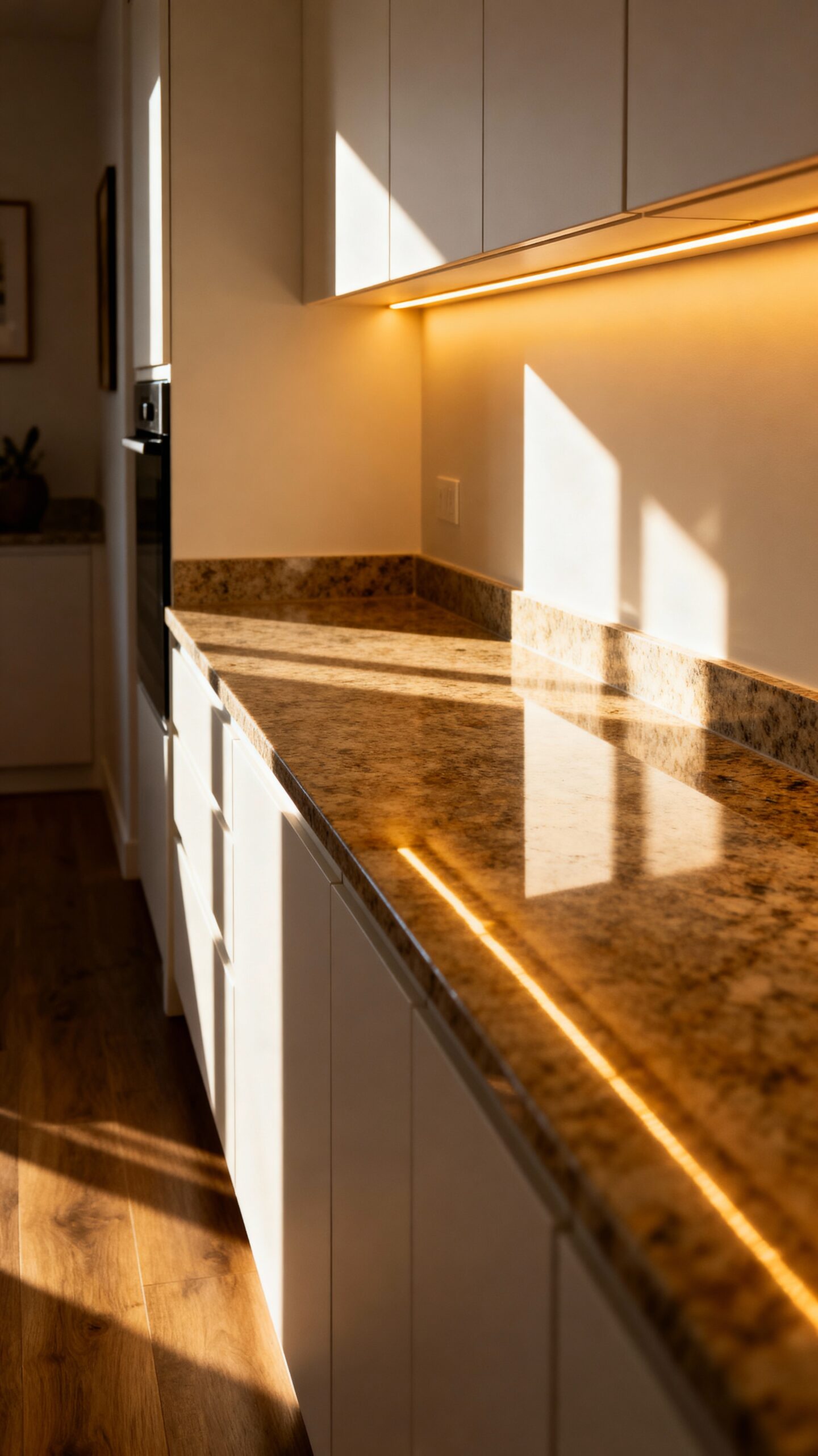 bright functional workspace under cabinets