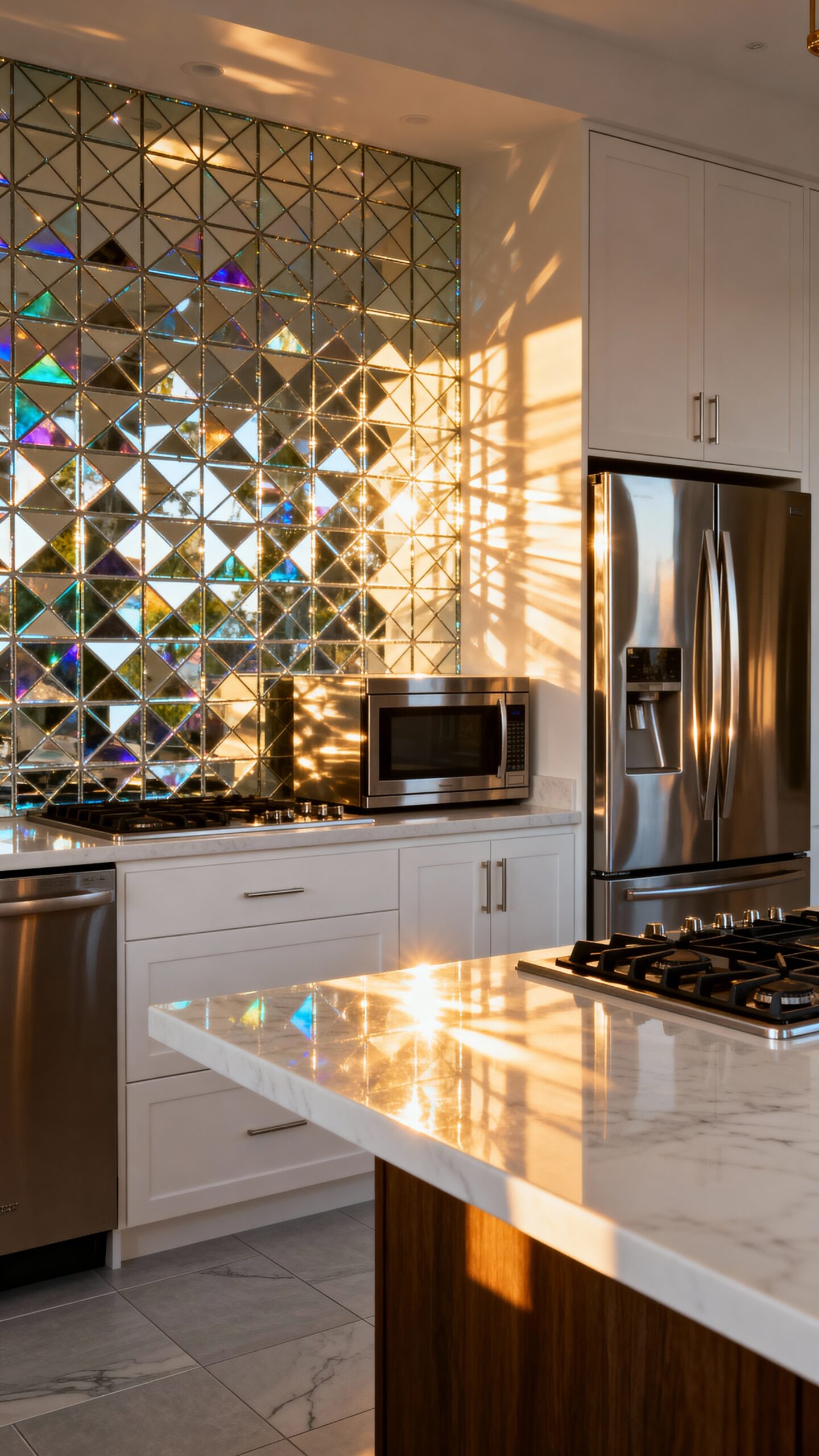bright reflective space enhancing mirror backsplash