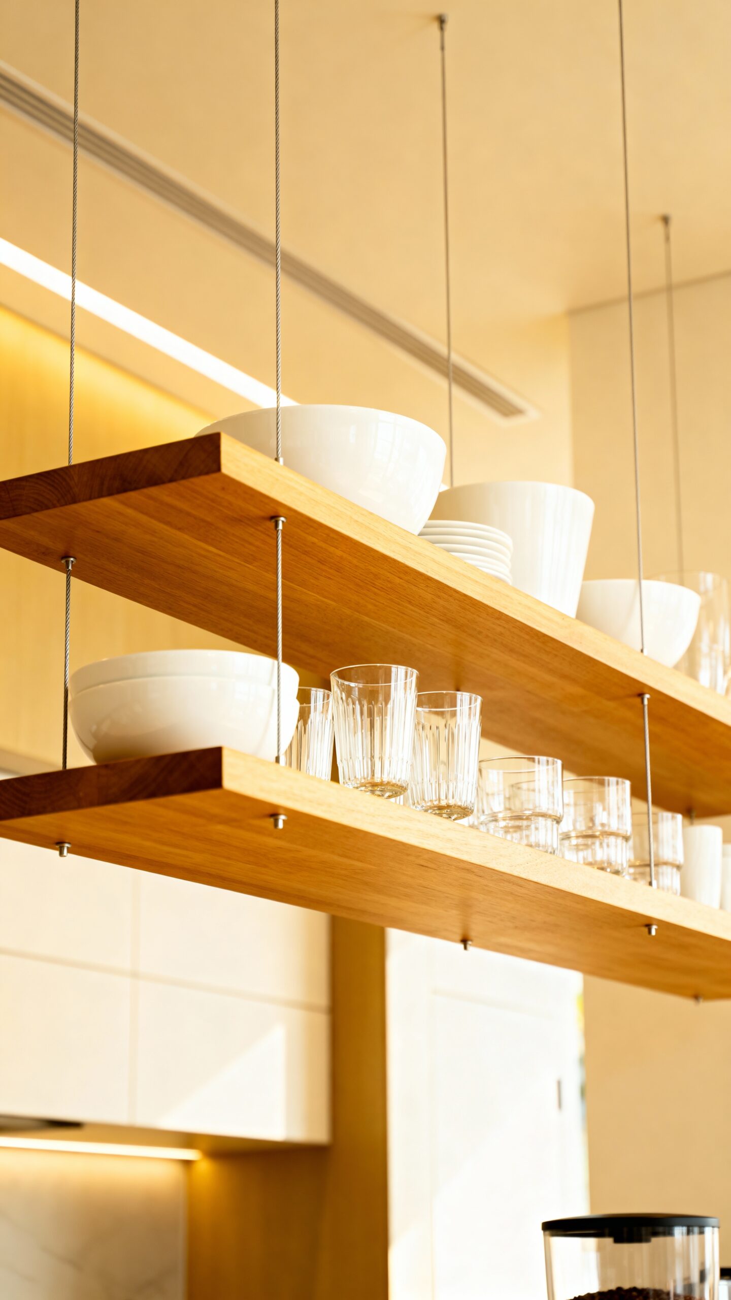 ceiling suspended storage maximizes kitchen space