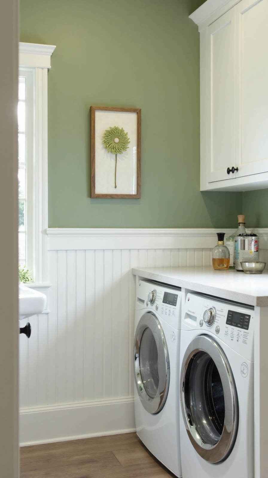 charming cottage inspired laundry room wainscoting