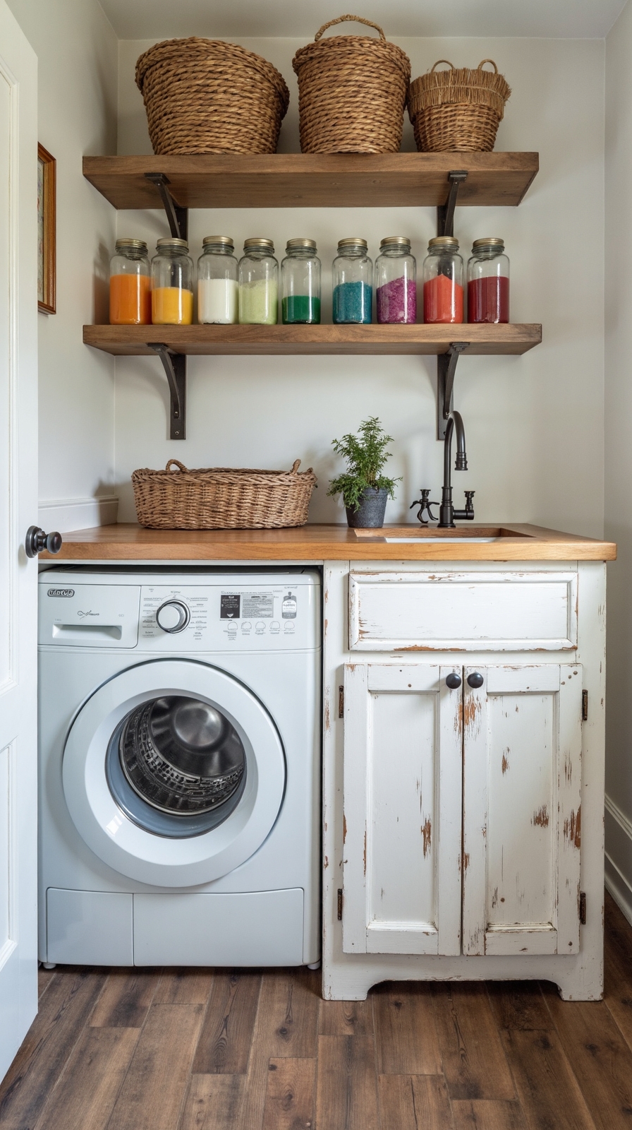 charming farmhouse style laundry organization
