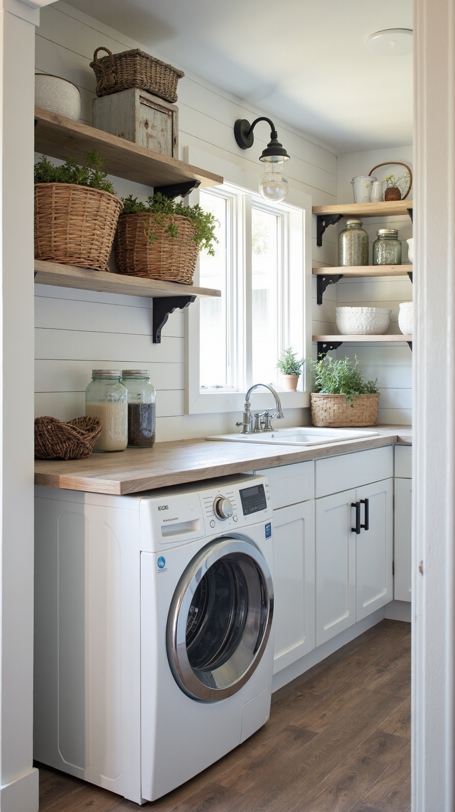 charming rustic cottage style laundry room treatment