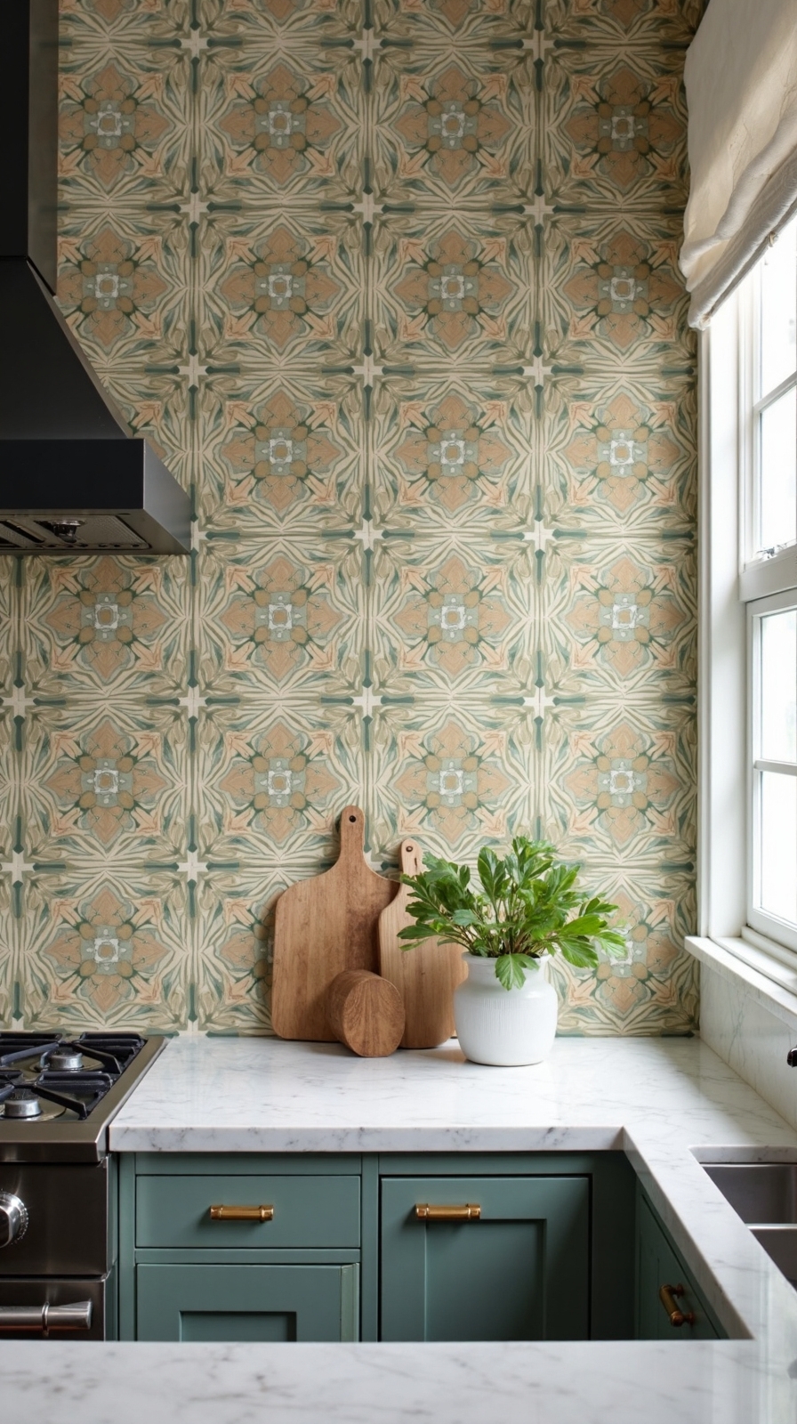 charming vintage inspired cement tile backsplash