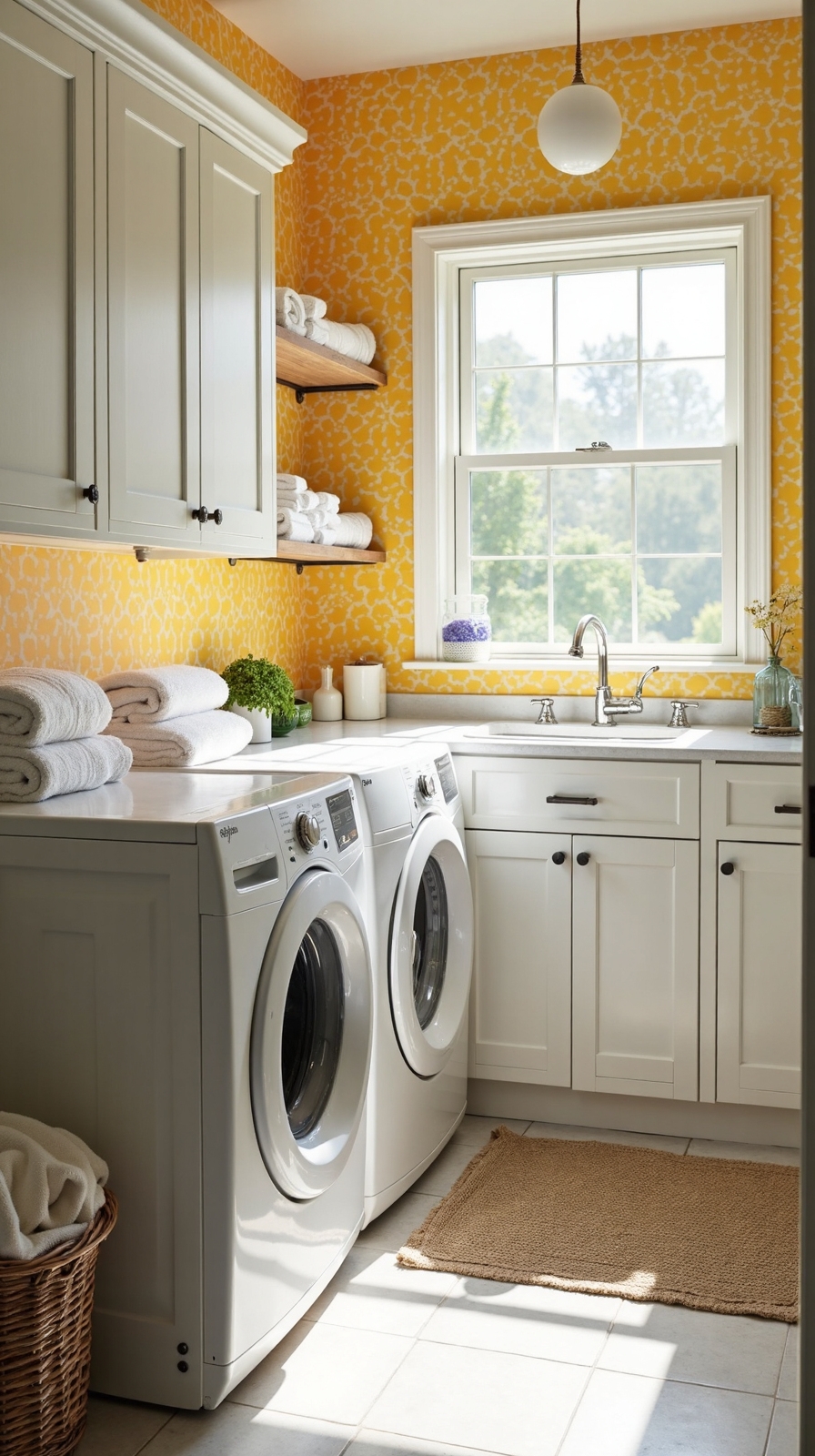cheerful citrus themed laundry room design