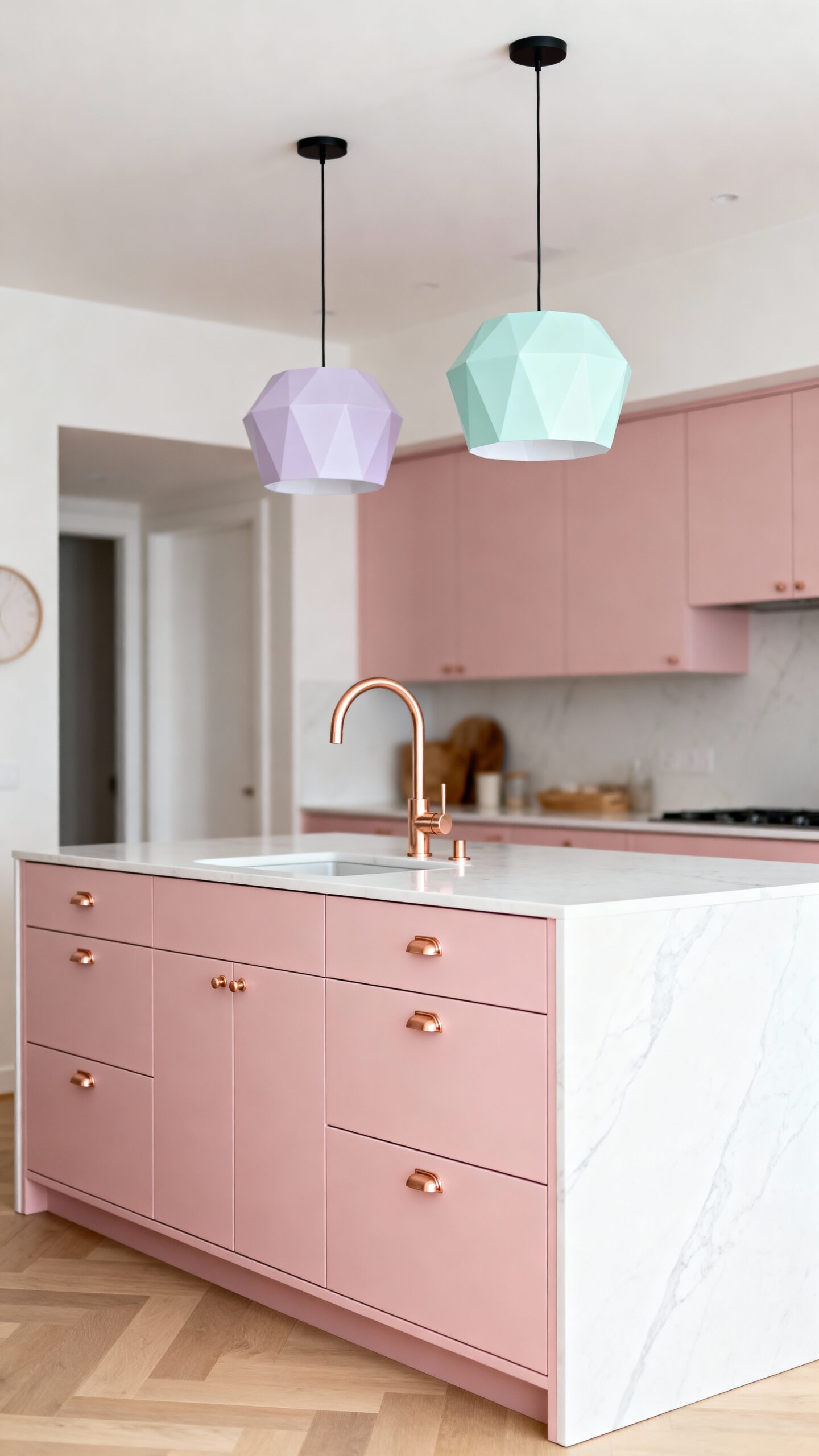 chic contemporary minimalist millennial pink kitchen