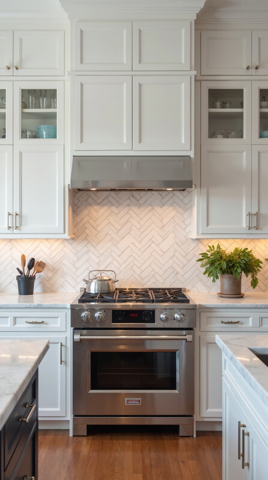 classic herringbone backsplash sophistication