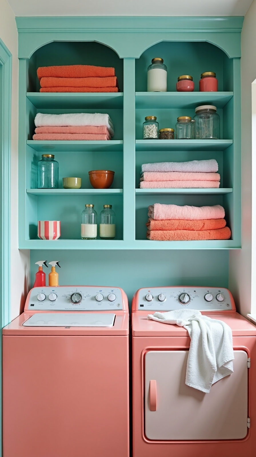 colorful organized functional laundry room storage