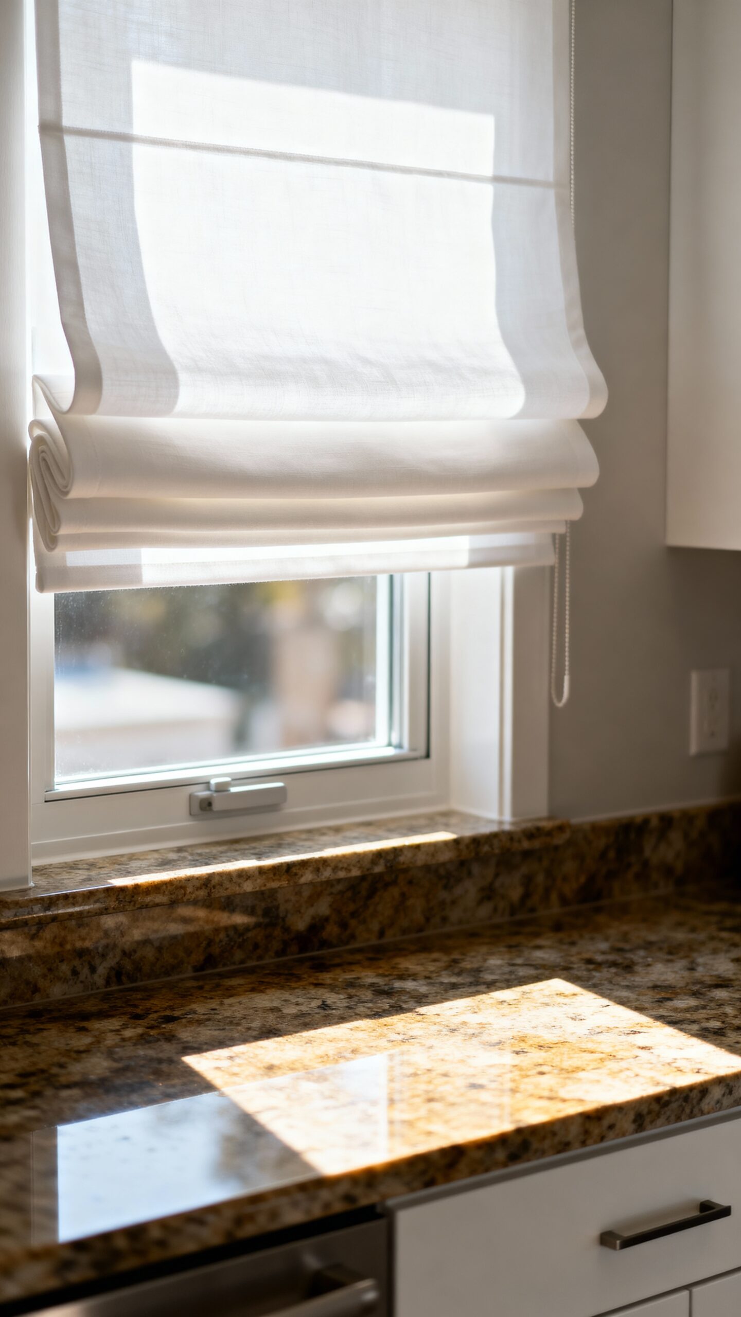 compact cordless roman shades maximize kitchen space