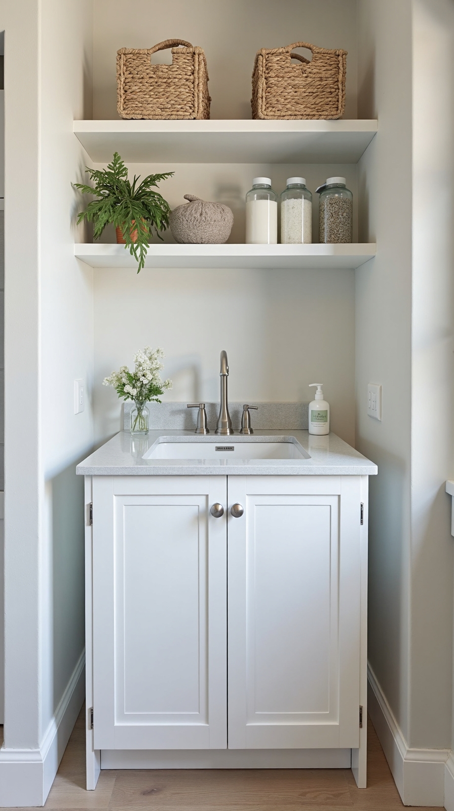 compact functional laundry sink with storage