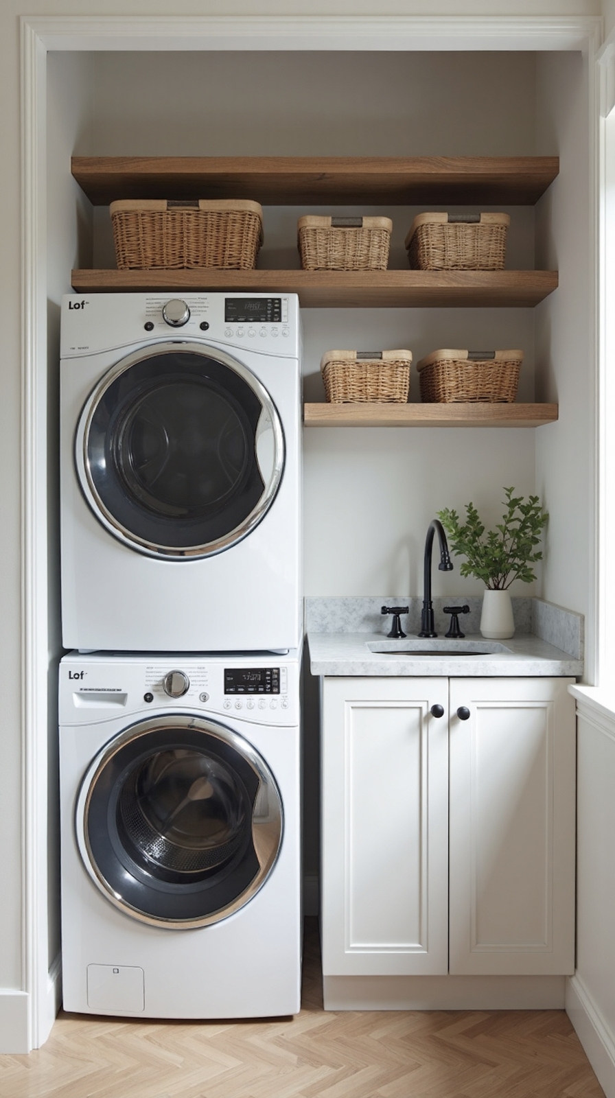 compact laundry room optimization through stacking