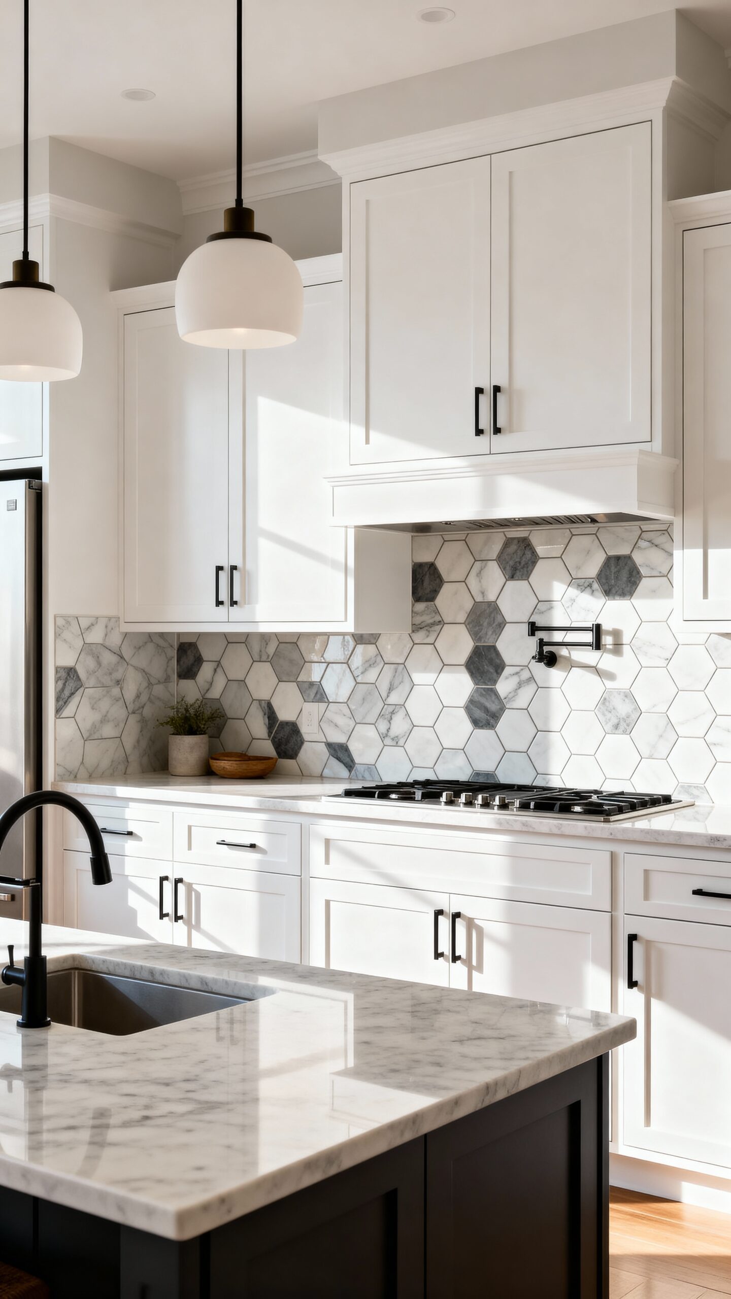contemporary geometric backsplash tiles