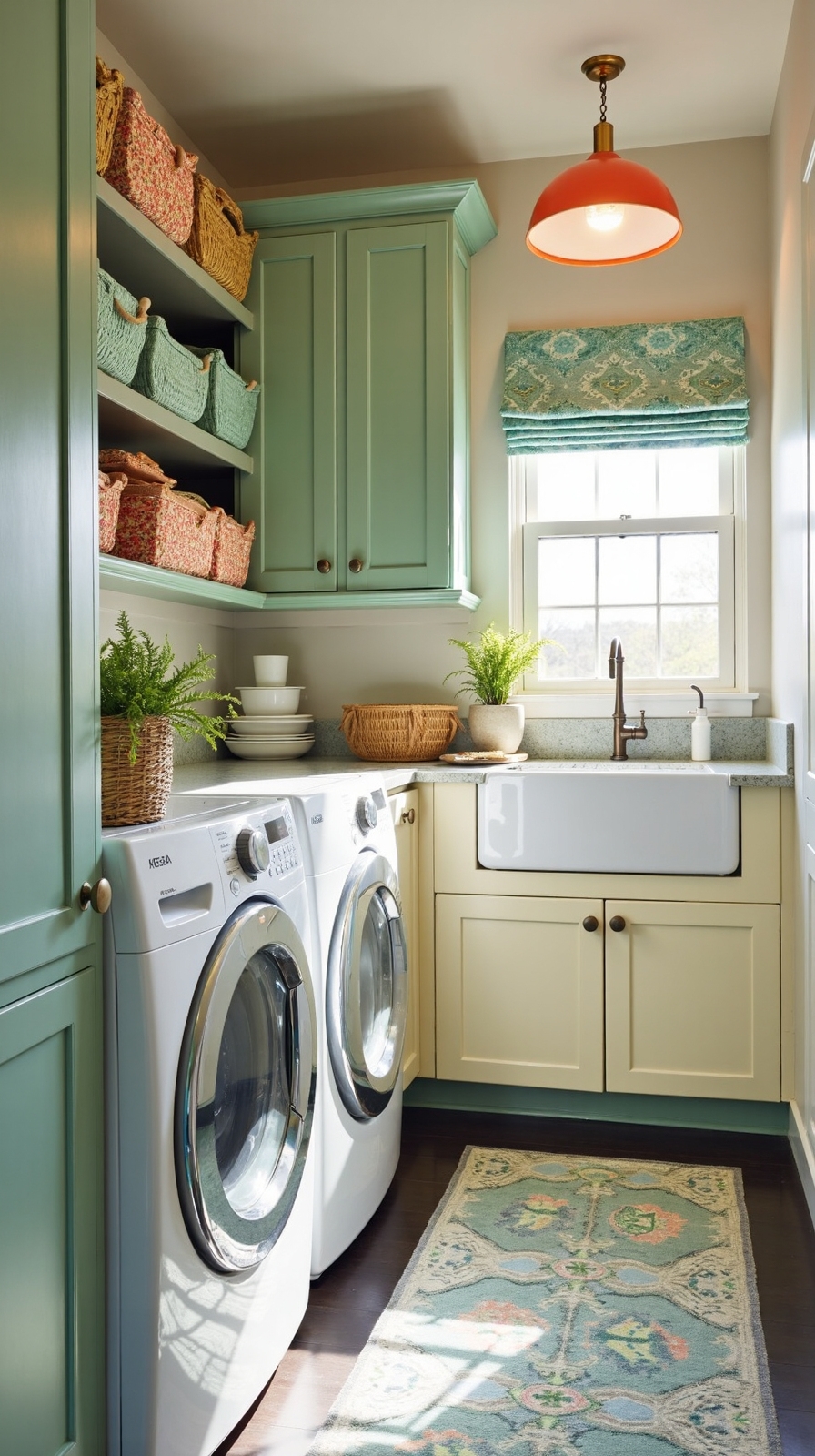 contrasting cabinet colors create visual impact