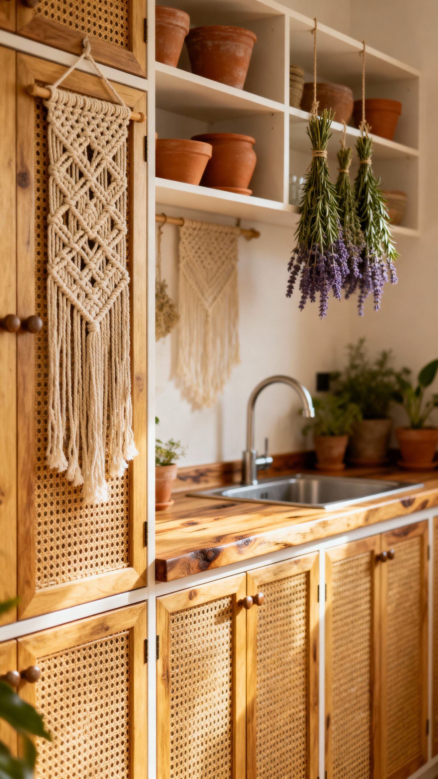 cozy bohemian nature inspired kitchen design