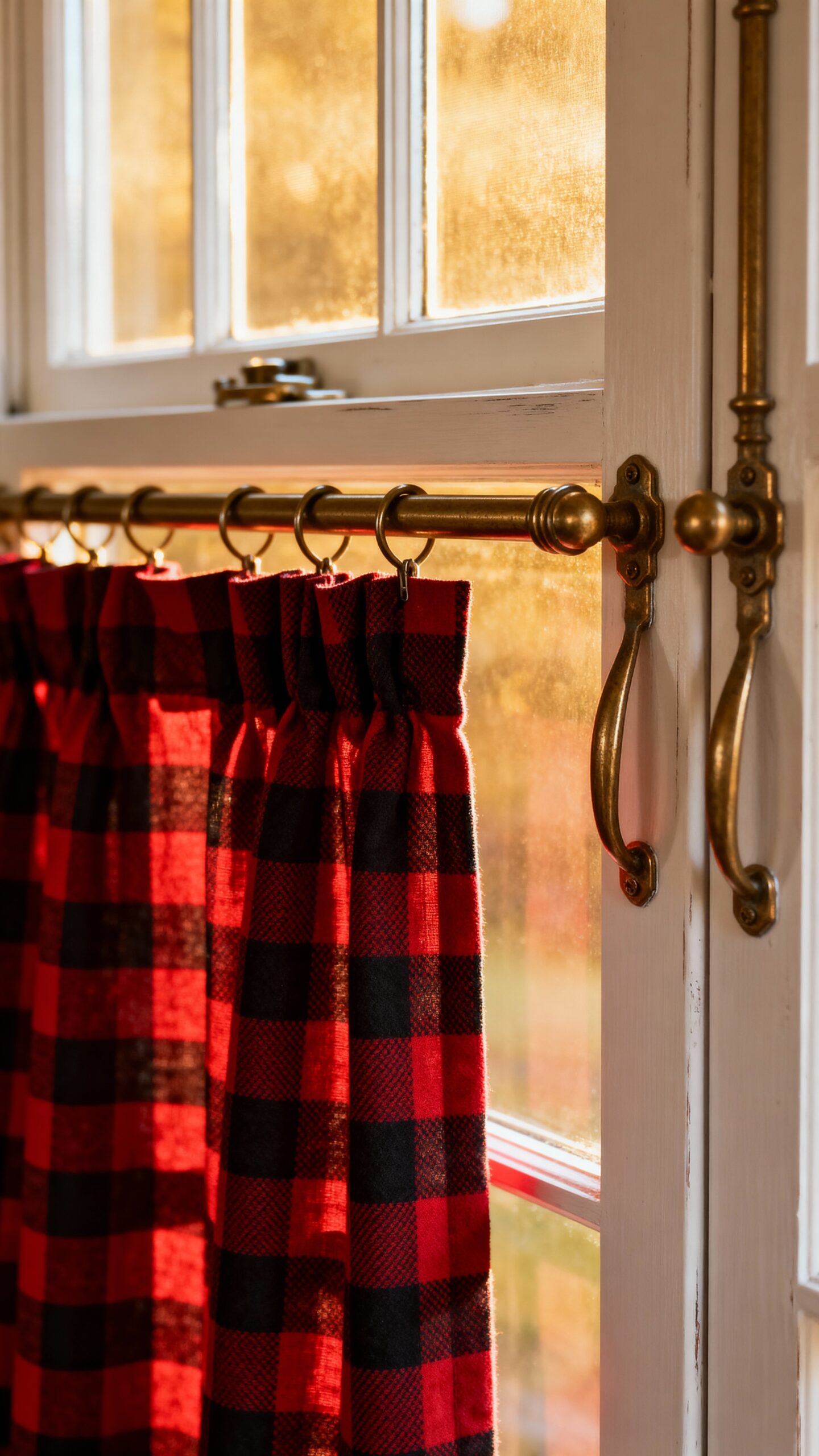 cozy farmhouse buffalo plaid window treatments