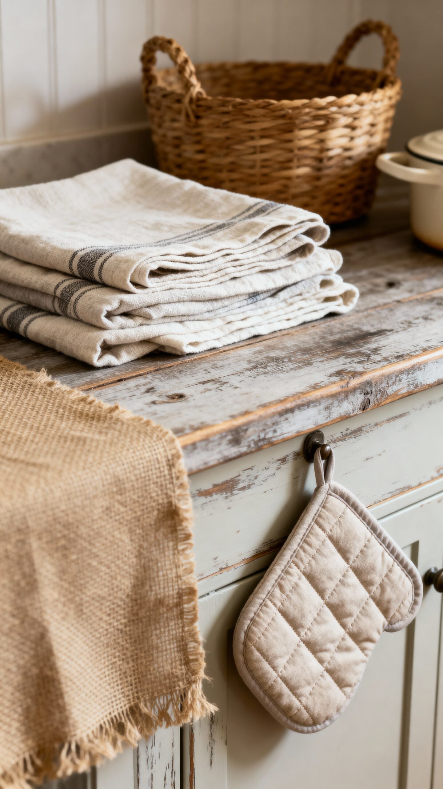 cozy farmhouse kitchen textile layers