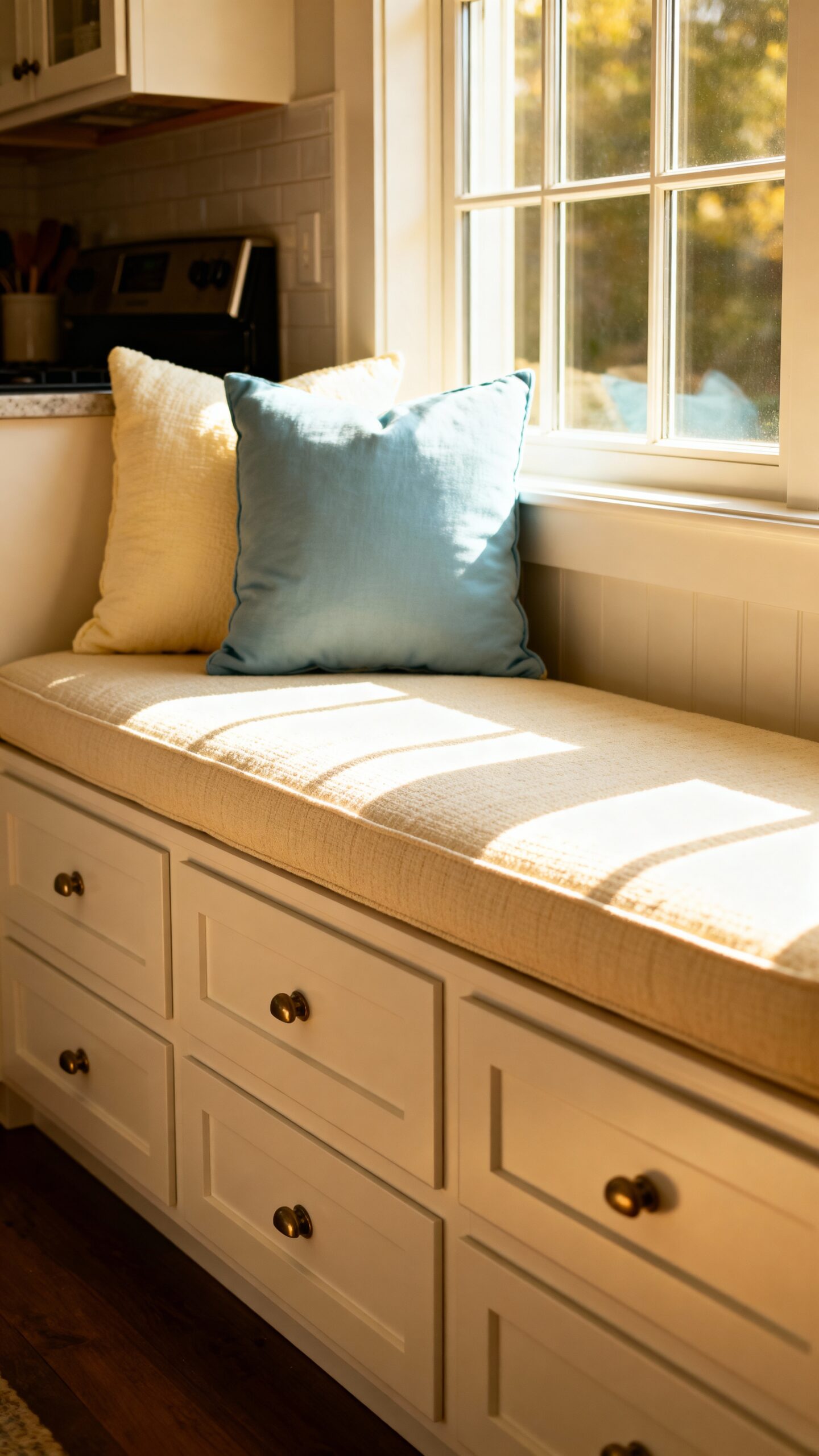 cozy functional kitchen window seat