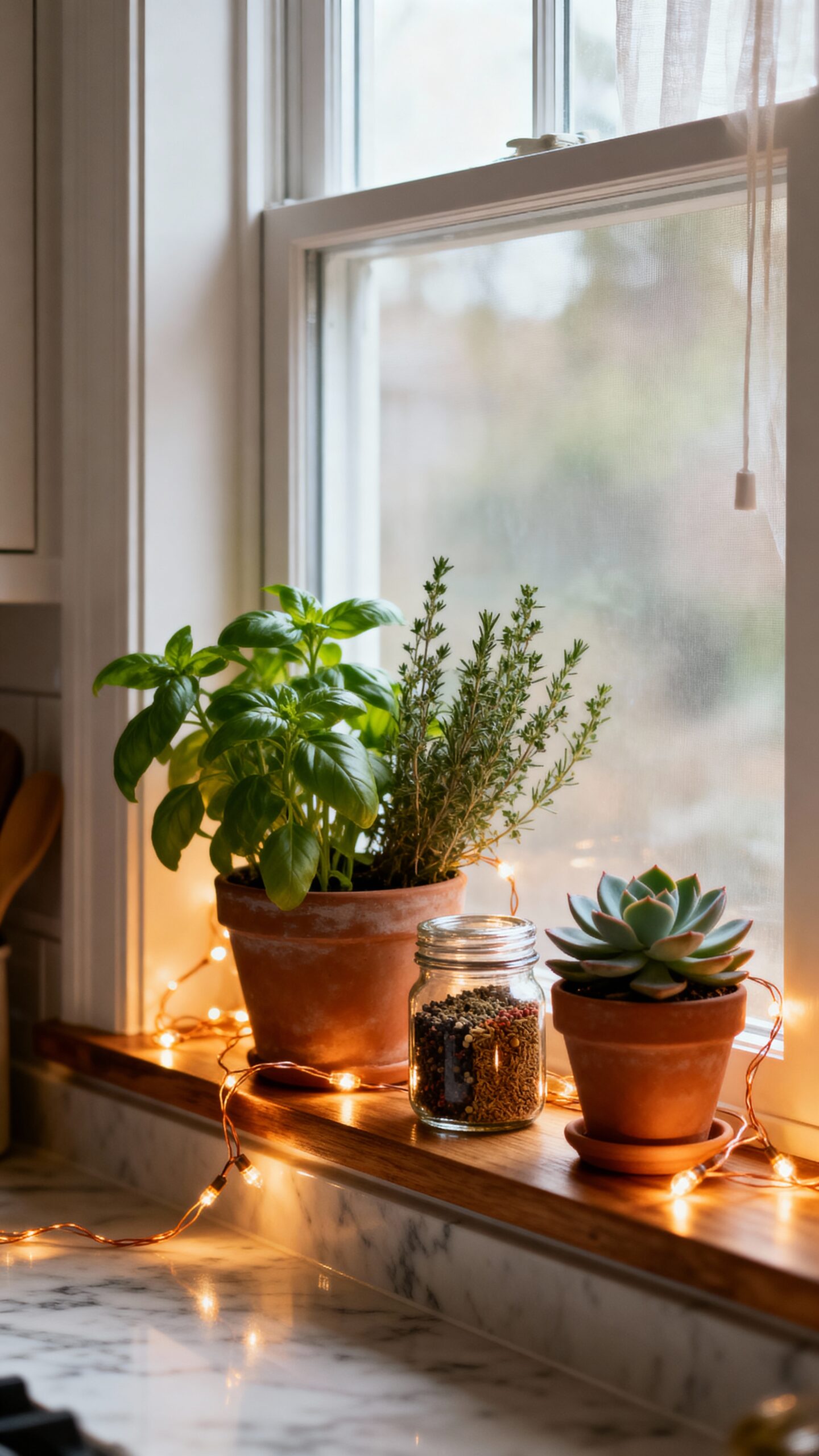 cozy kitchen ambient string light magic