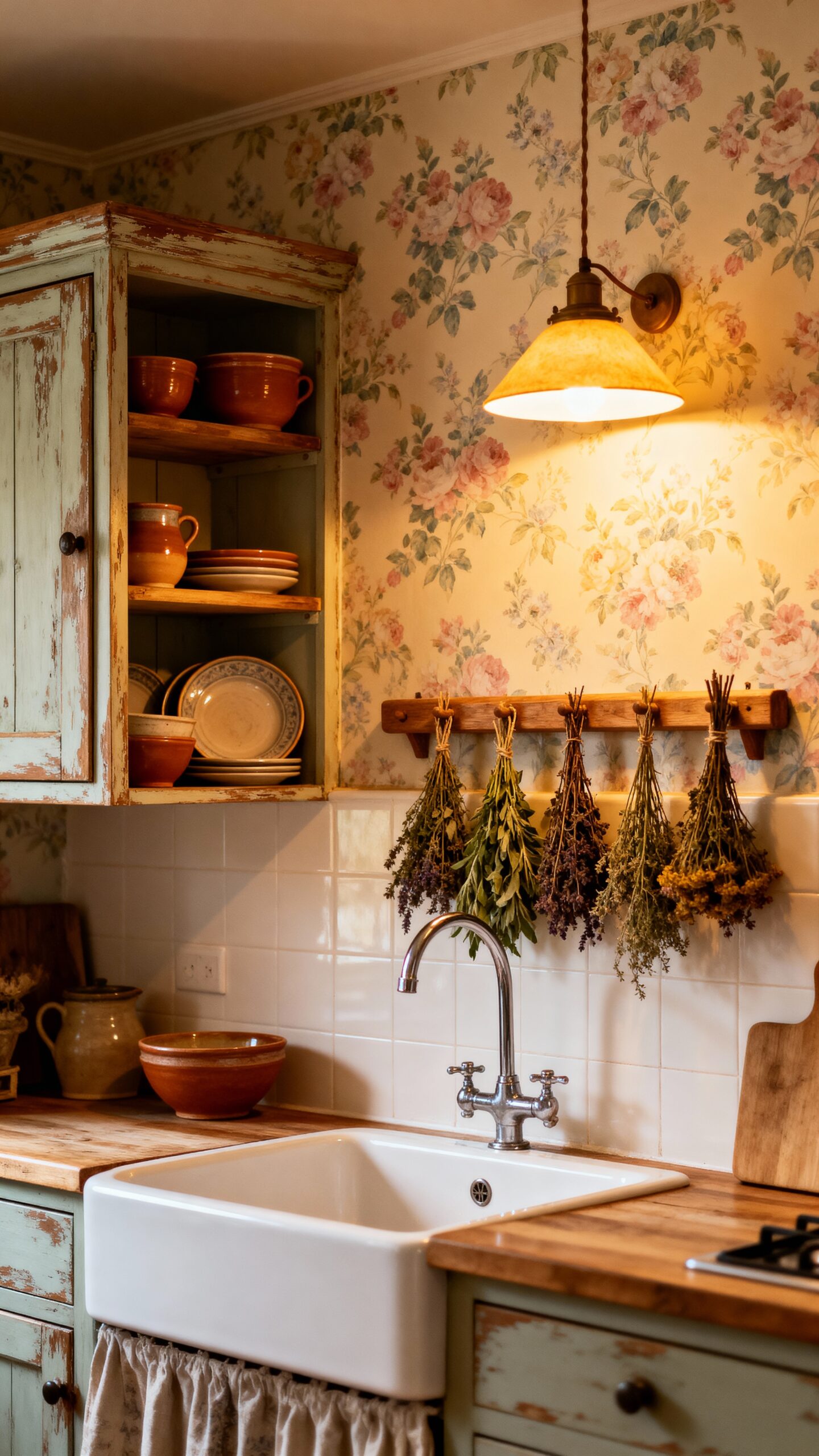 cozy vintage floral cottage kitchen