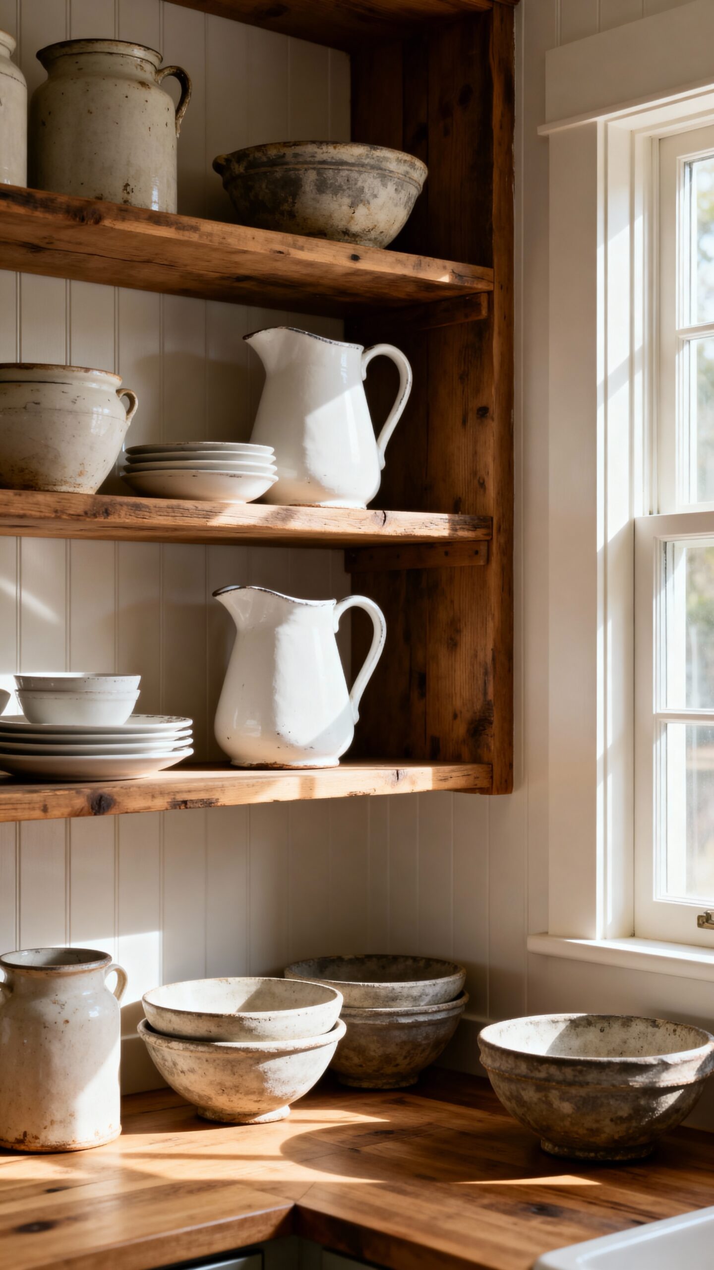 curated vintage farmhouse kitchen display