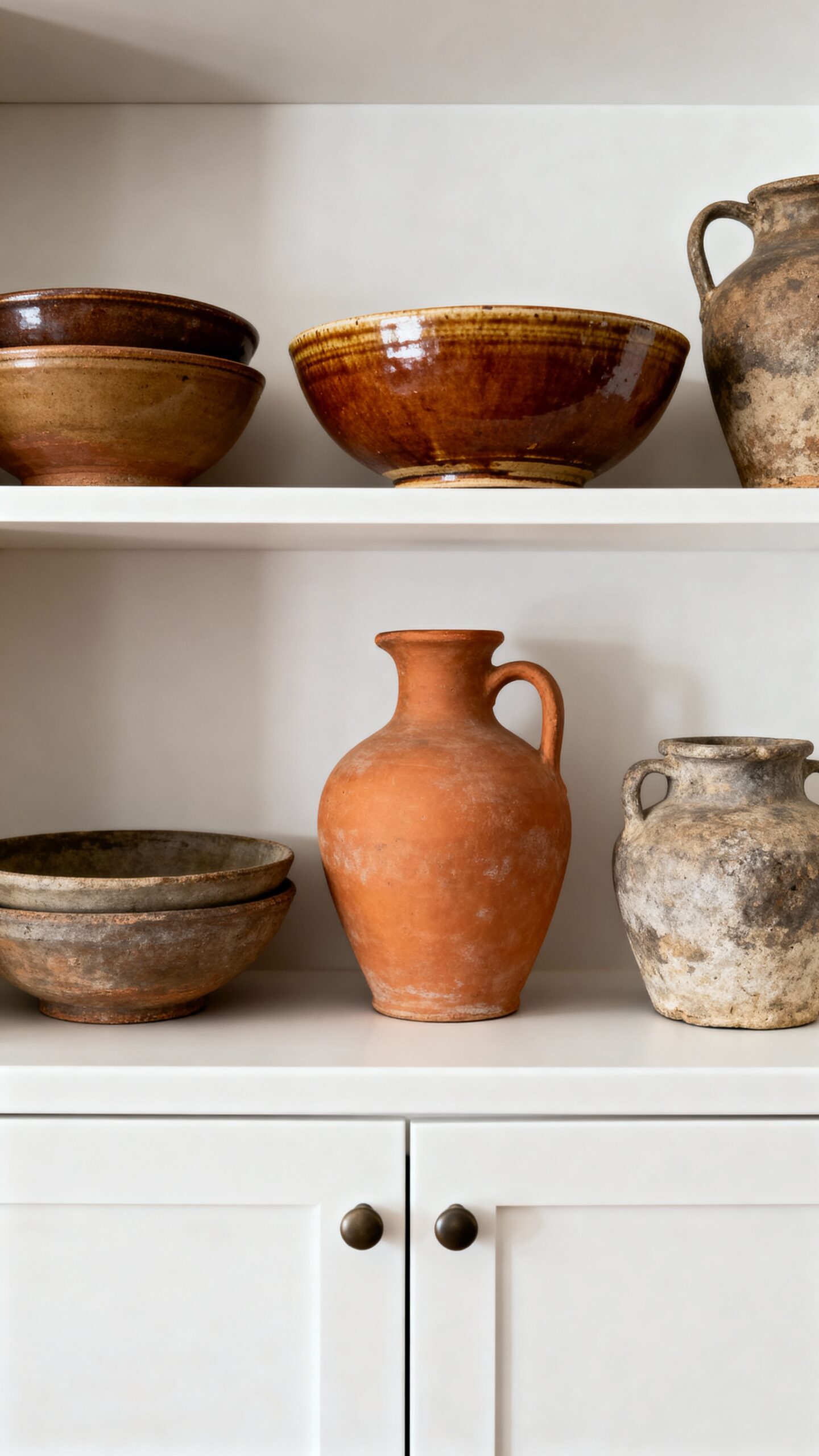 curated vintage pottery ceramic collection display