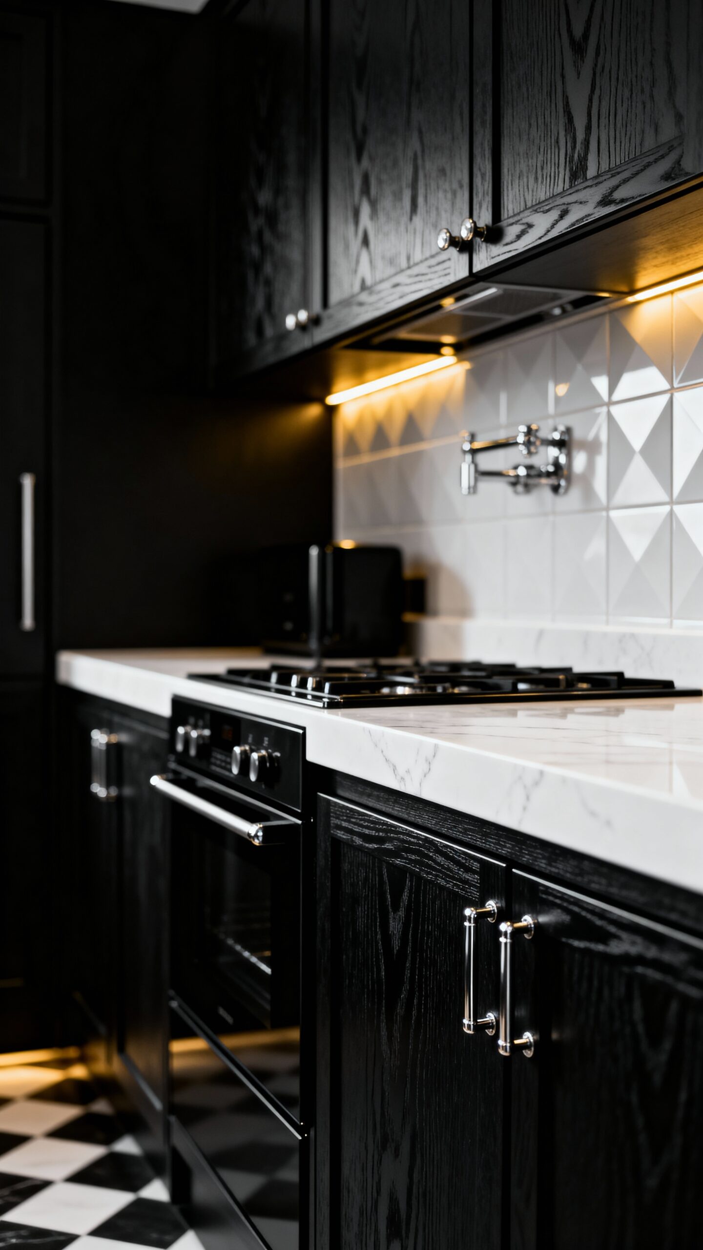 distinctive textured black cabinetry highlights