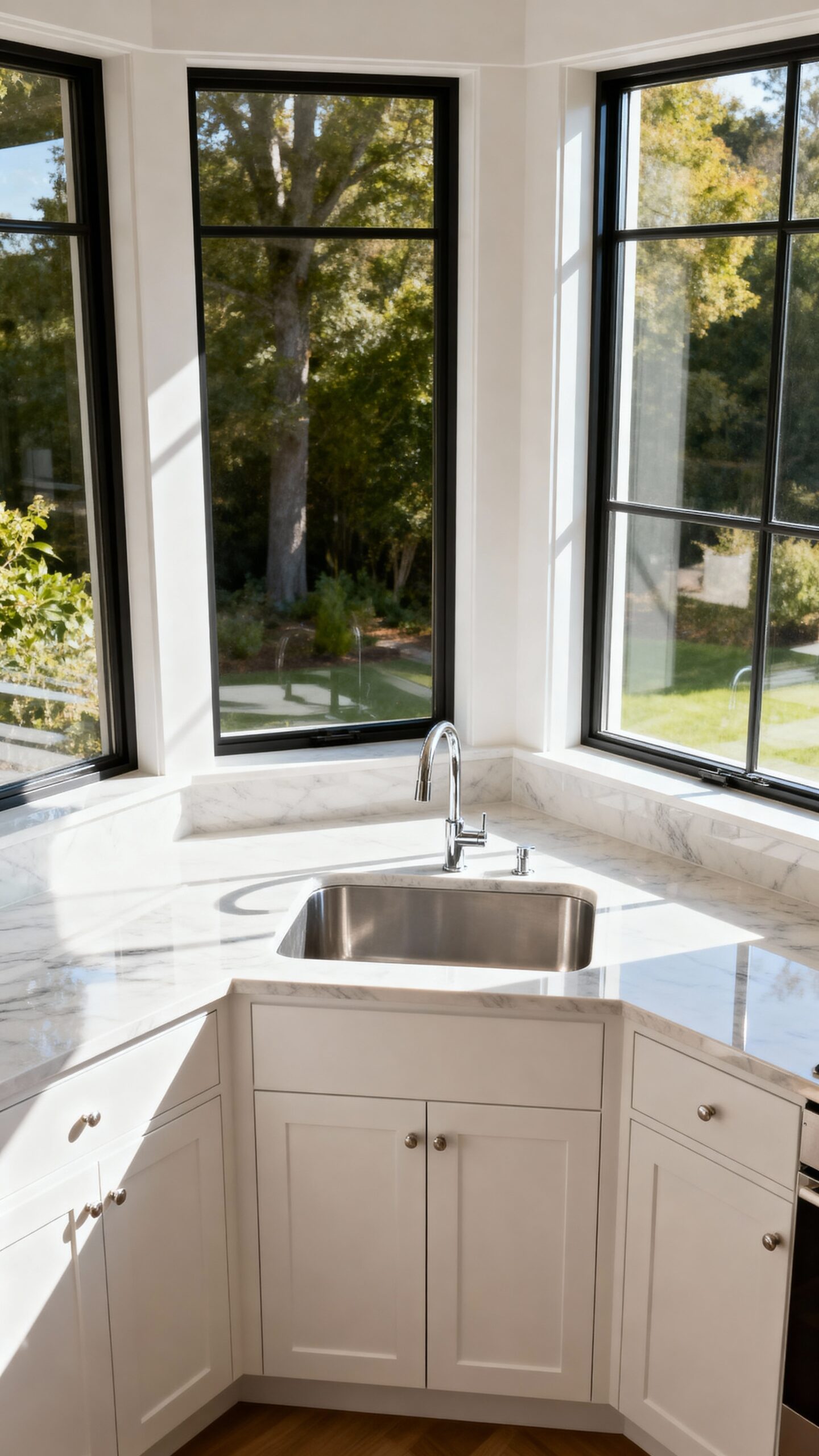 dramatic airy panoramic transformed kitchen