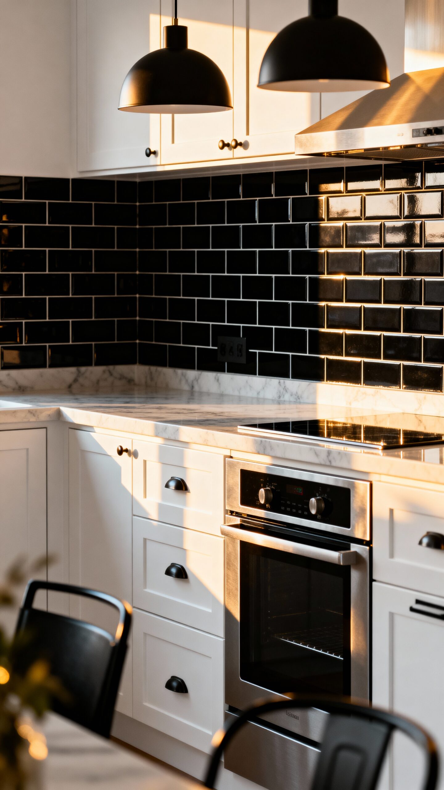 dramatic bold modern contrasting kitchen backsplash