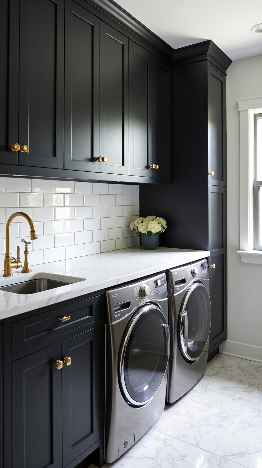 dramatic sophisticated theatrical laundry room design